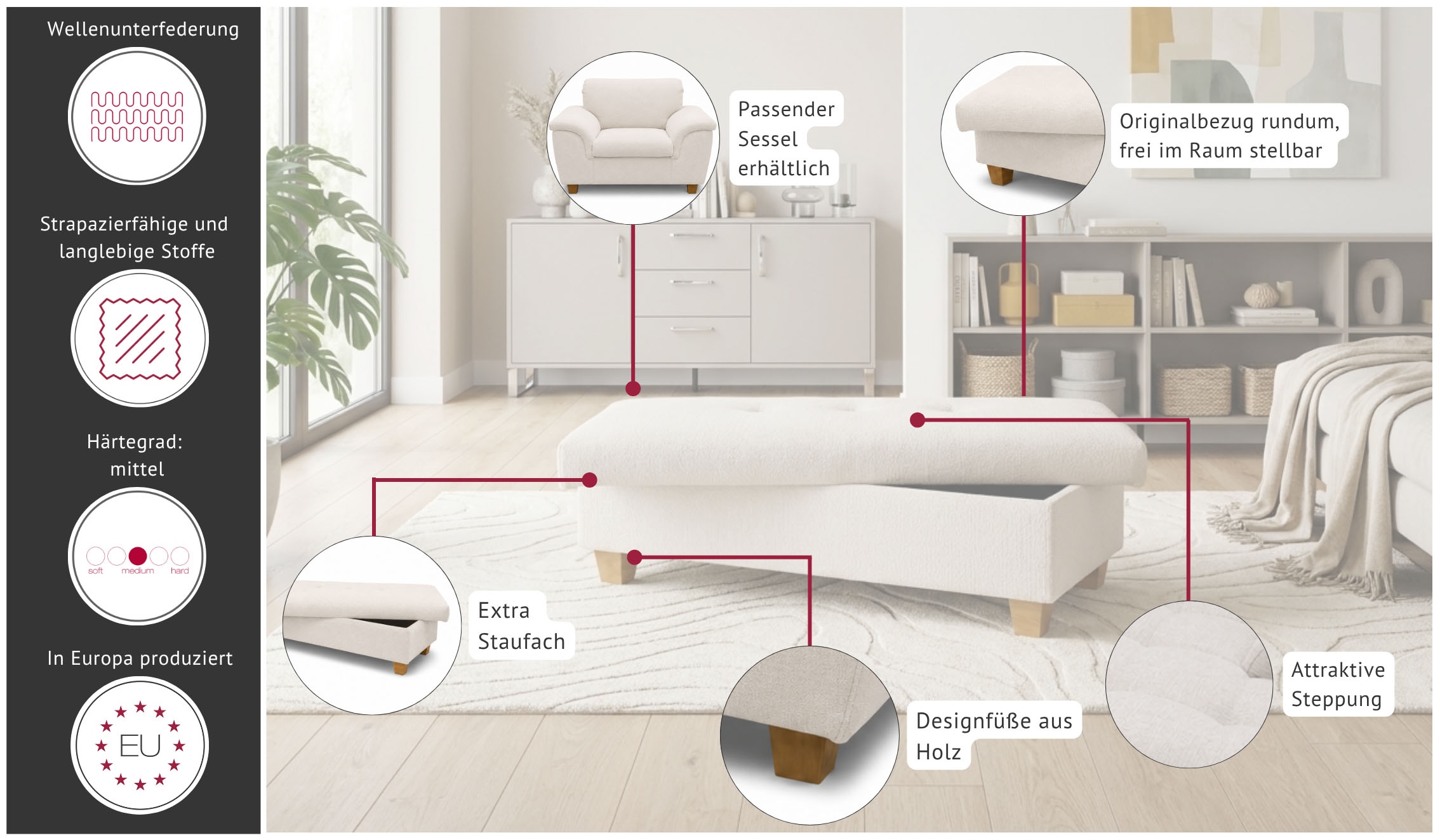 GOODproduct Hocker »Egedal« Polsterhocker Egedal mit Staufach, passend zum Sofa