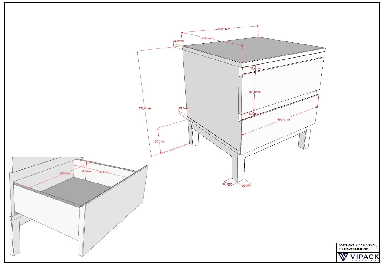 Vipack Jugendzimmer-Set »Artikel-Set best. aus Einzelbett 90/200, Nachtkonsole mit 2 Schubladen« 2 Stk. tlg. in gradlinigem Design, pflegeleichte lackierte Oberfläche in Weiss