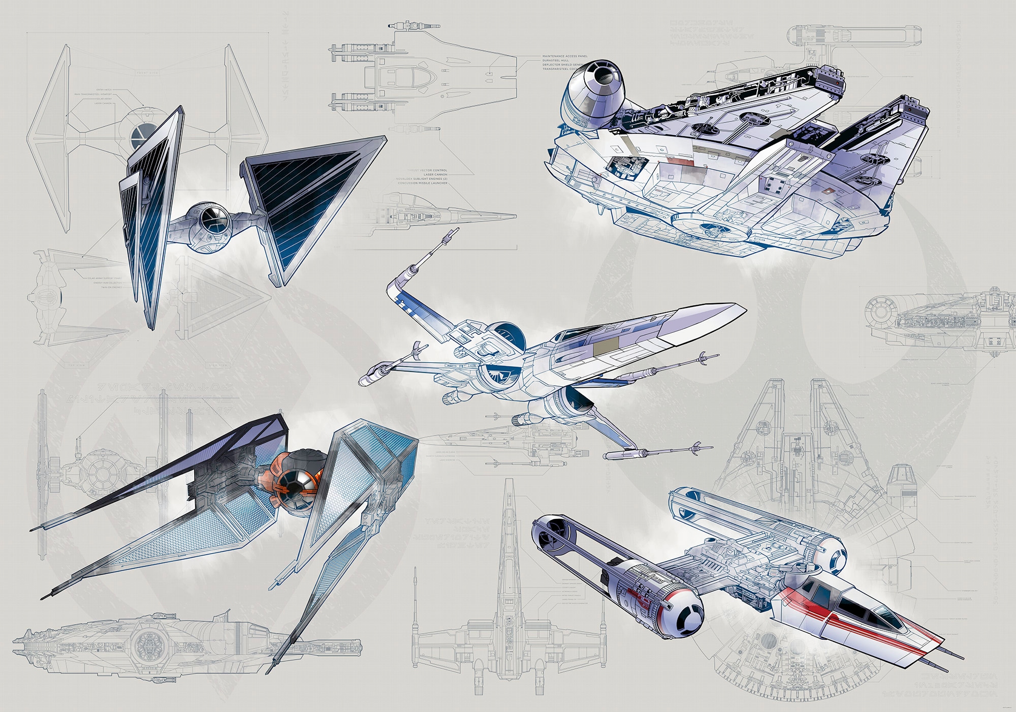 Image of Komar Vliestapete "Digitaldruck Vlies - Star Wars Blueprint Light - Grösse 400 x 280 cm" bedruckt glatt Kinderzimmer