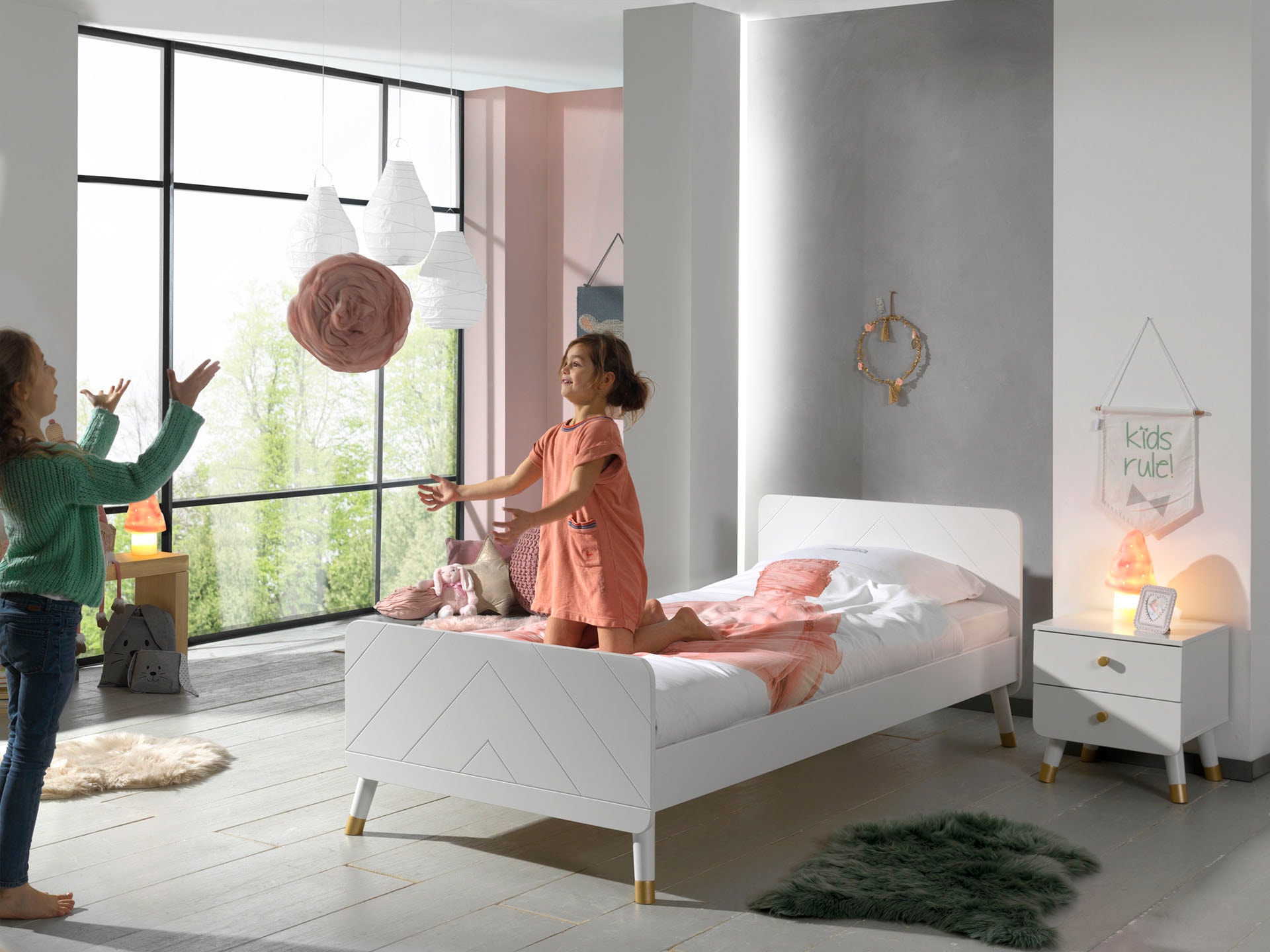 Vipack Jugendbett »Billy, Einzelbett 90/200, inkl. Rolllattenrost, modernes Design« B/H/T ca. 203,6x73,5x95cm, Profil-Optik in Kopf- und Fussteil,  universell einsetzbar, verschiedene Farben zur Wahl