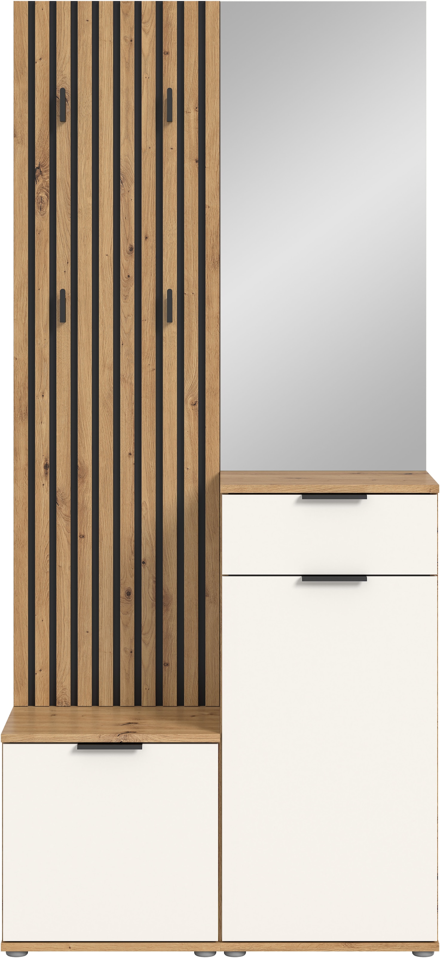 Image of HBZ Kompaktgarderobe "Simple mit Spiegel, Flurgarderobe BxHxT 88x195x35 cm" 4 Stk. tlg. mit Bank, Paneel, Schuhkommode mit Schubkasten und Spiegel