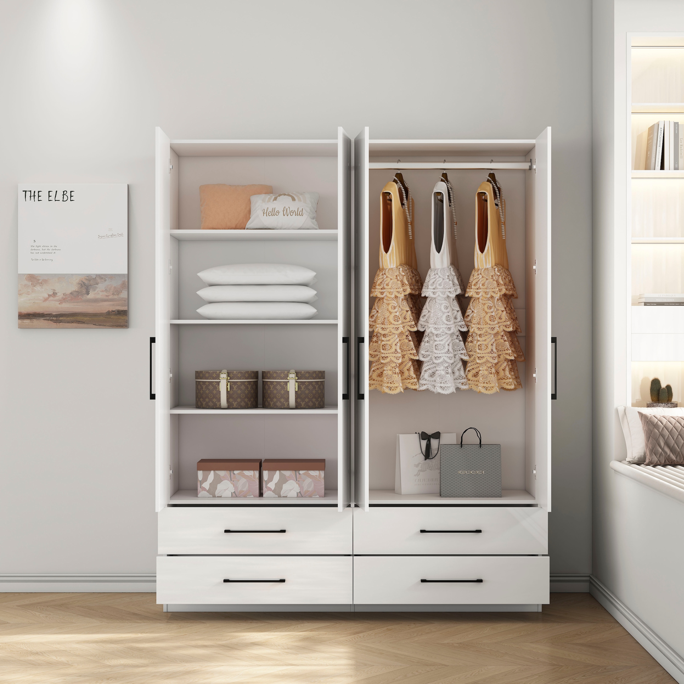 GOODproduct Armoires à vêtements »Sylt Schlafzimmerschrank Garderobe Schrank hochglanz« Drehtürenschrank mit 4 Schubladen und 4 Türen,  Schrank in Breite 160 mit viel Stauraum