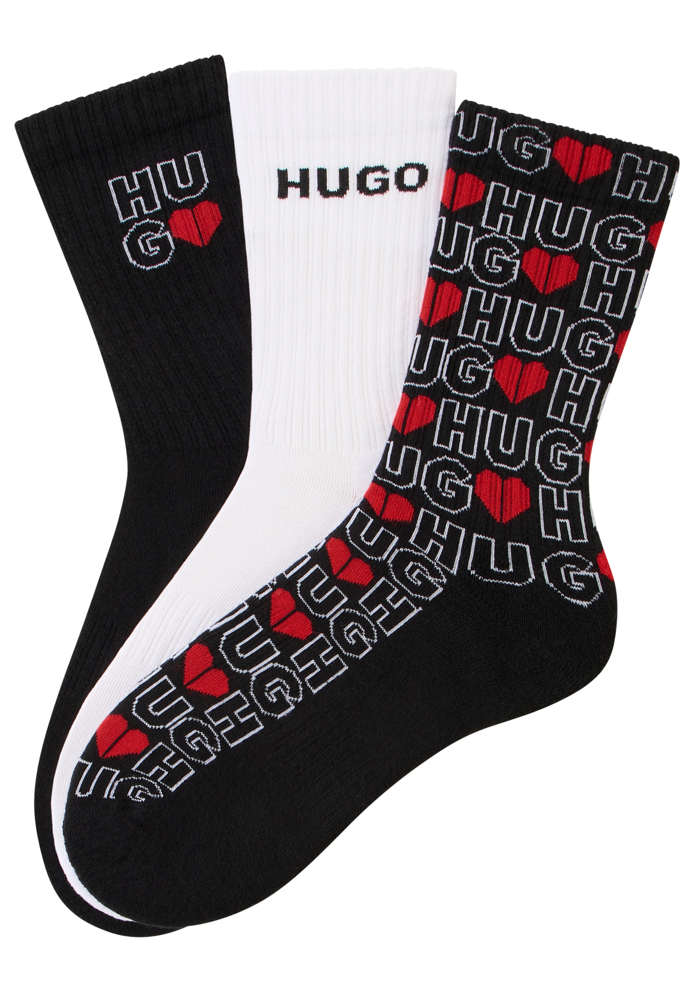 HUGO Underwear Chaussettes »VALENTINE« 3 Couple tlg. mit kreativen Logos, mit weicher Sohle,