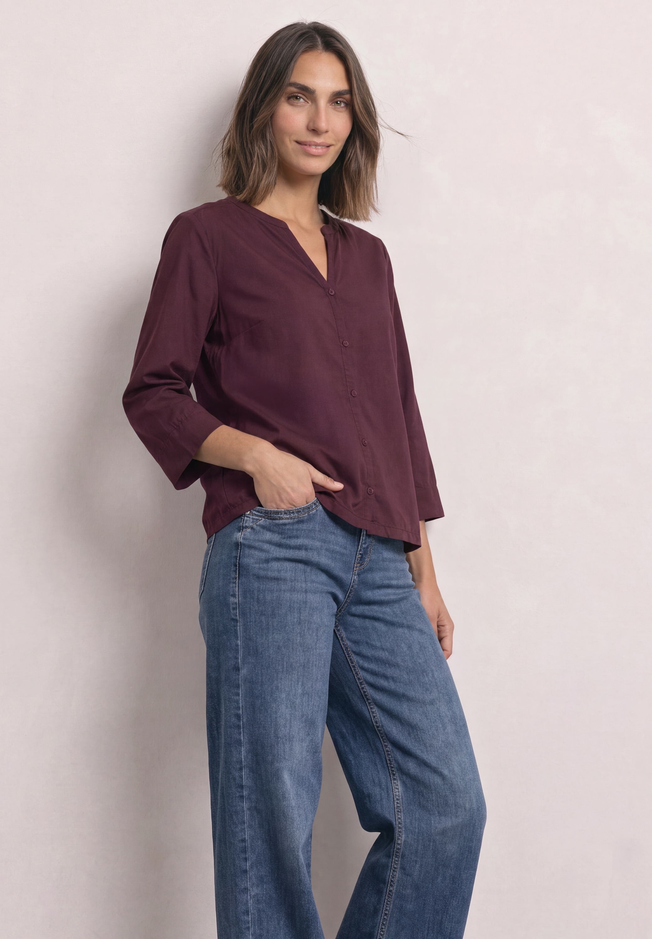 STREET ONE Blouse à enfiler Blouse d'été à manches 3/4 avec encolure fendue