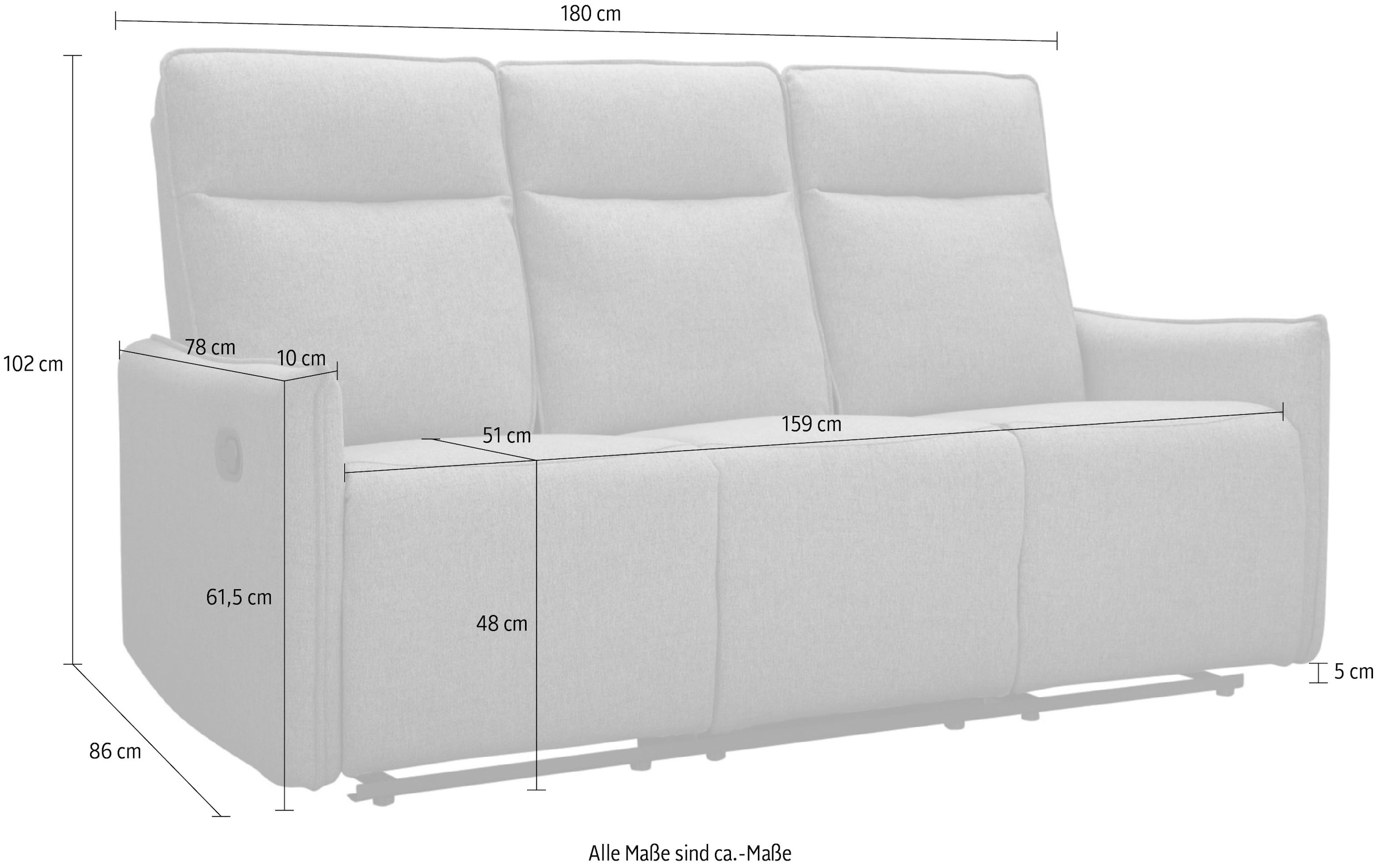 Dorel Home 3-Sitzer »Lugo, Kinosofa mit Reclinerfunktion in Kunstleder und Webstoff«, mit manueller Relaxfunktion in 2 Sitzen