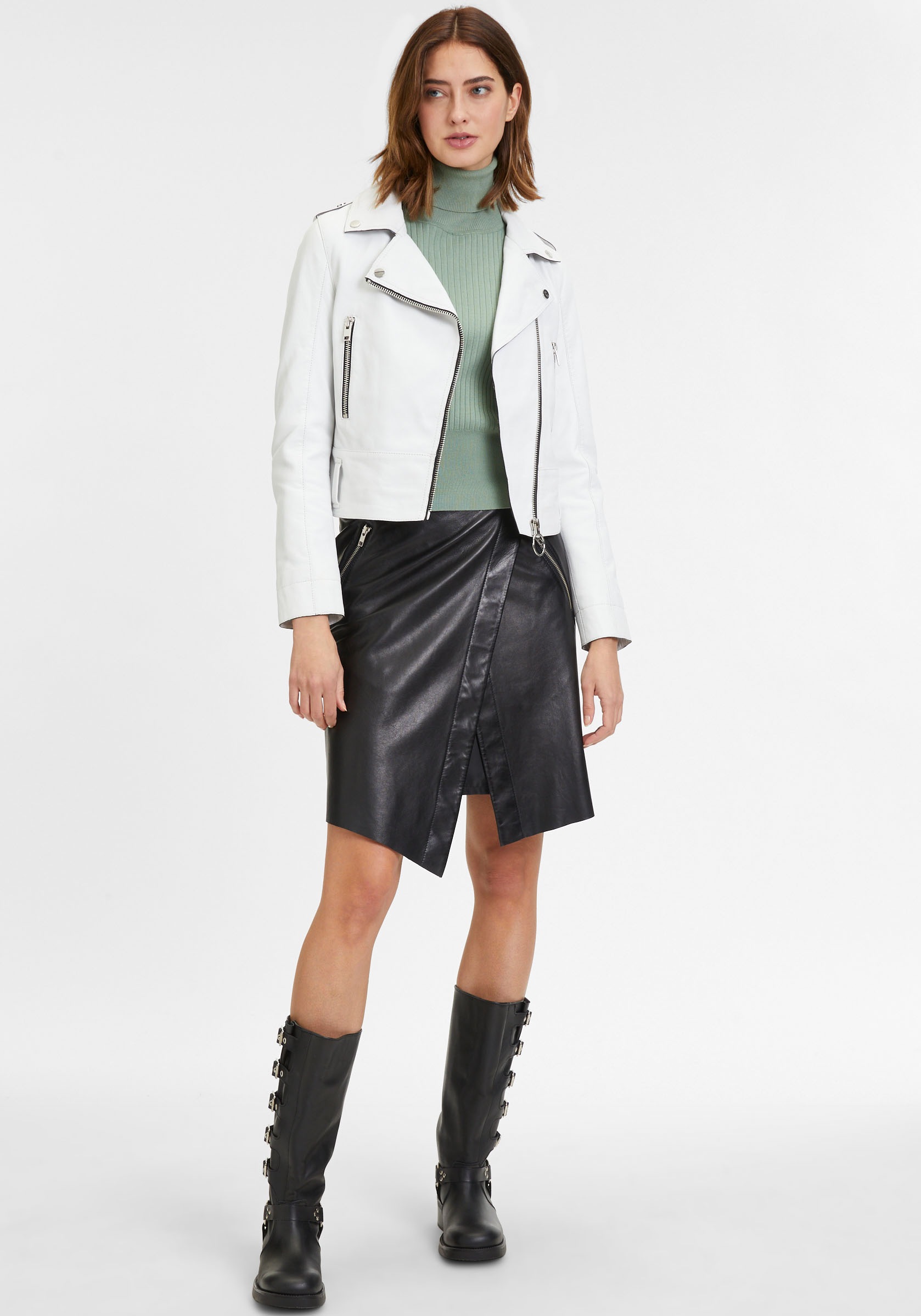 Mauritius Lederjacke »G2WCelin SF«, mit asymetrischem Reissverschluss, Gürtel, Zipper-Details
