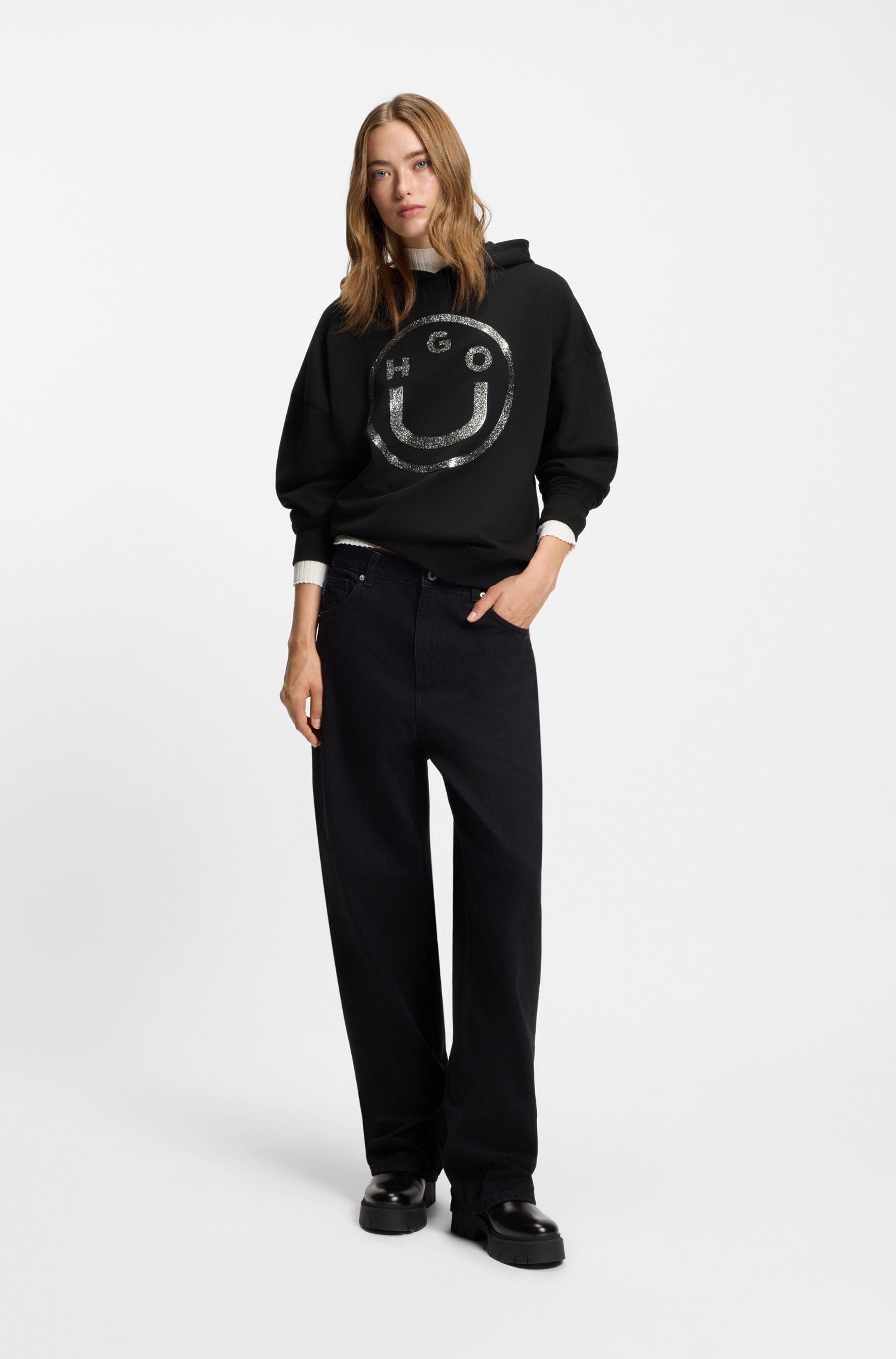 HUGO Blue Hoodie »Dolasa« Relaxed Fit, mit glänzendem Frontprint