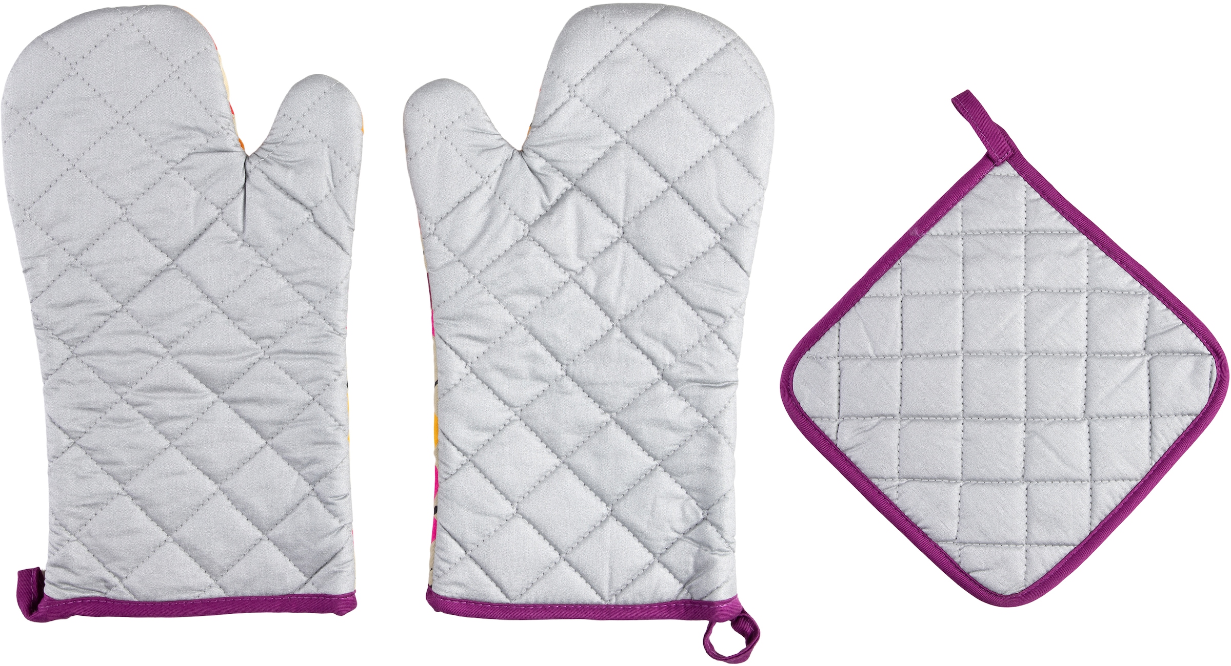 bugatti Topfhandschuhe »Butterfly«, (Set, 3 tlg., bestehend aus 2x Ofenhandschuh, 1x Topflappen)