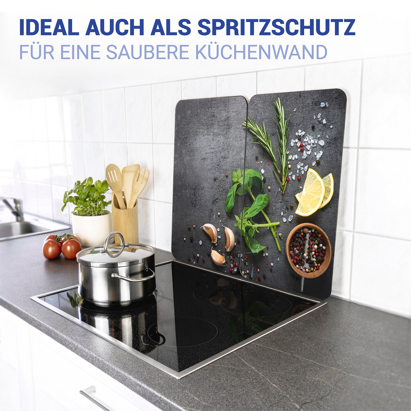 WENKO Plaque de recouvrement de la cuisinière »Universal Modell Kräuter« Herdabdeckung für alle Herdarten, kratzfest, mit rutschfesten Füssen