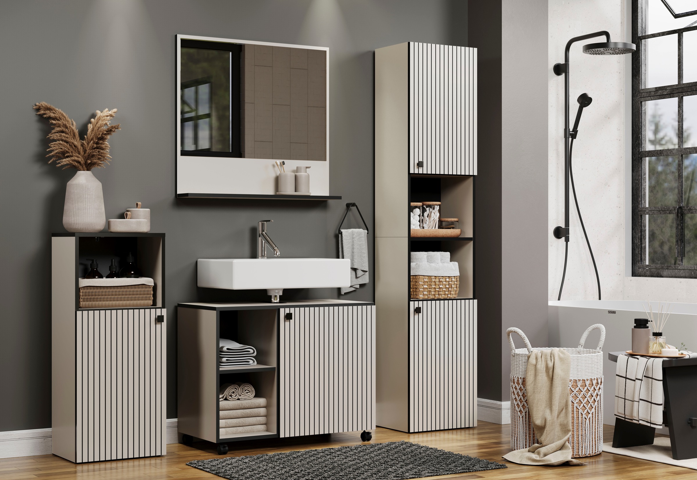 welltime Waschbeckenunterschrank »Amrum« Waschtisch auf Rollen - (B/T/H) wahlweise 60-80/42/64 cm