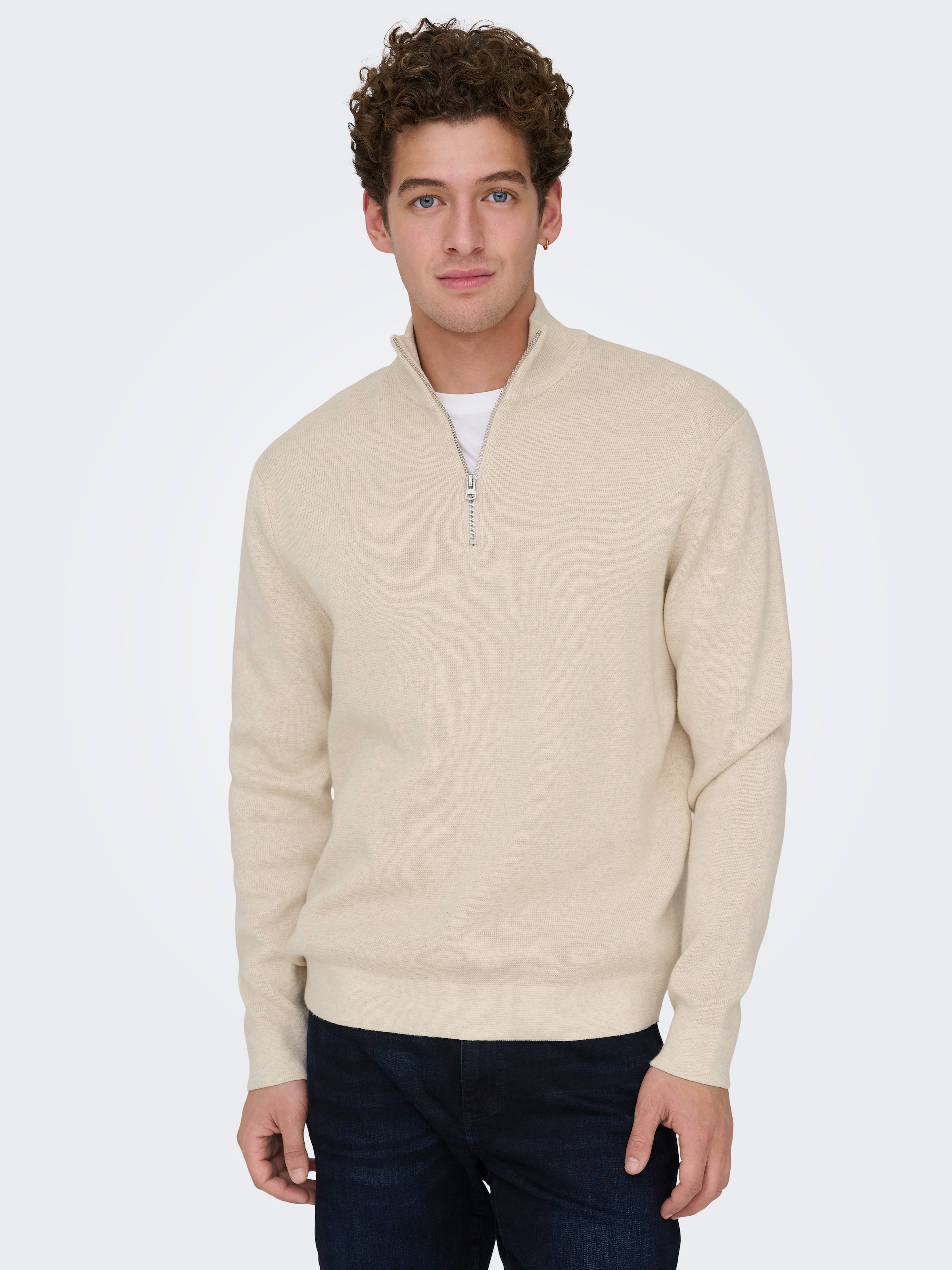 ONLY & SONS Troyer »ONSTING LIFE REG HALF ZIP KNIT NOOS« coton, coupe régulière