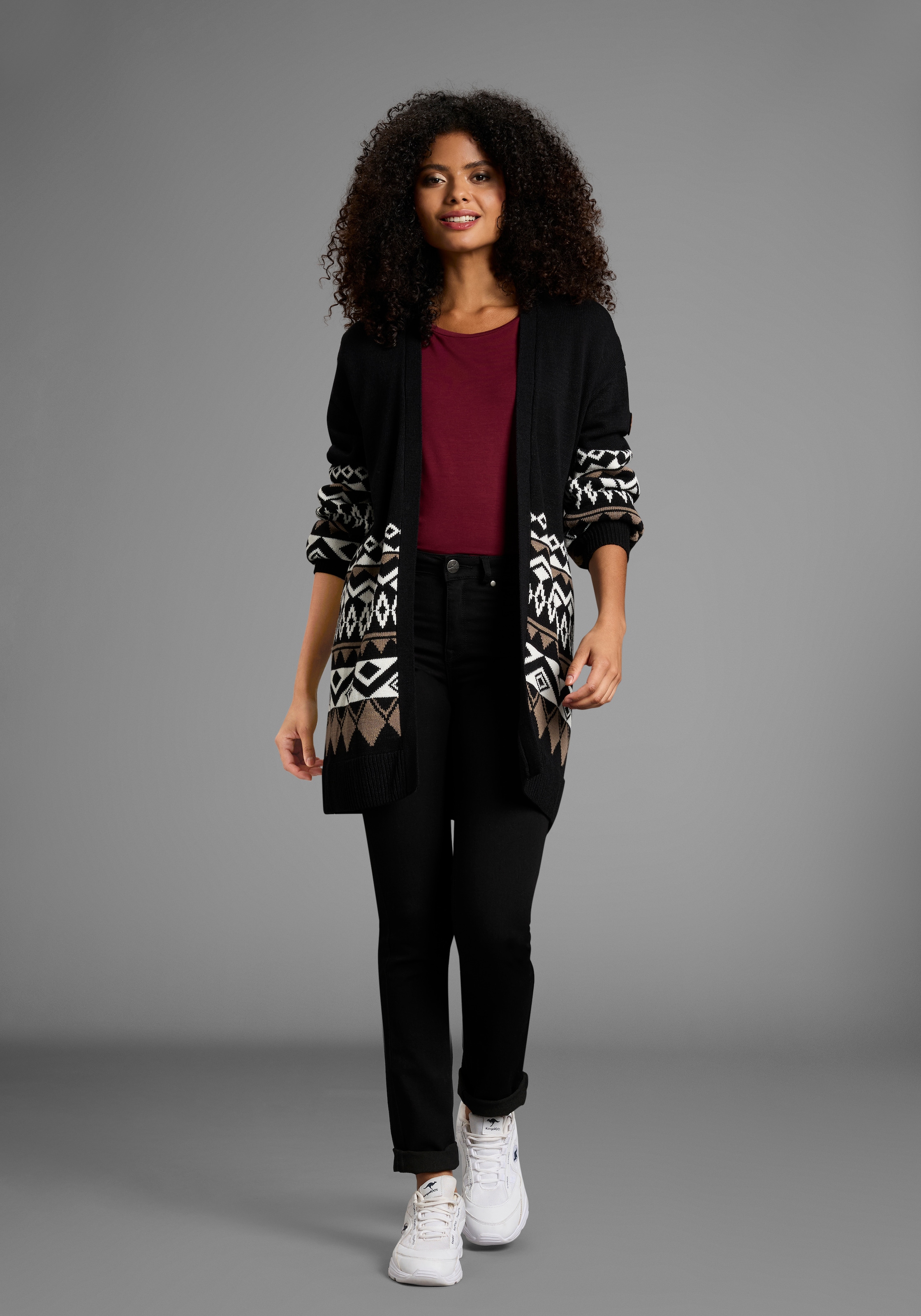 KangaROOS Cardigan long in offener Form im Norweger Muster