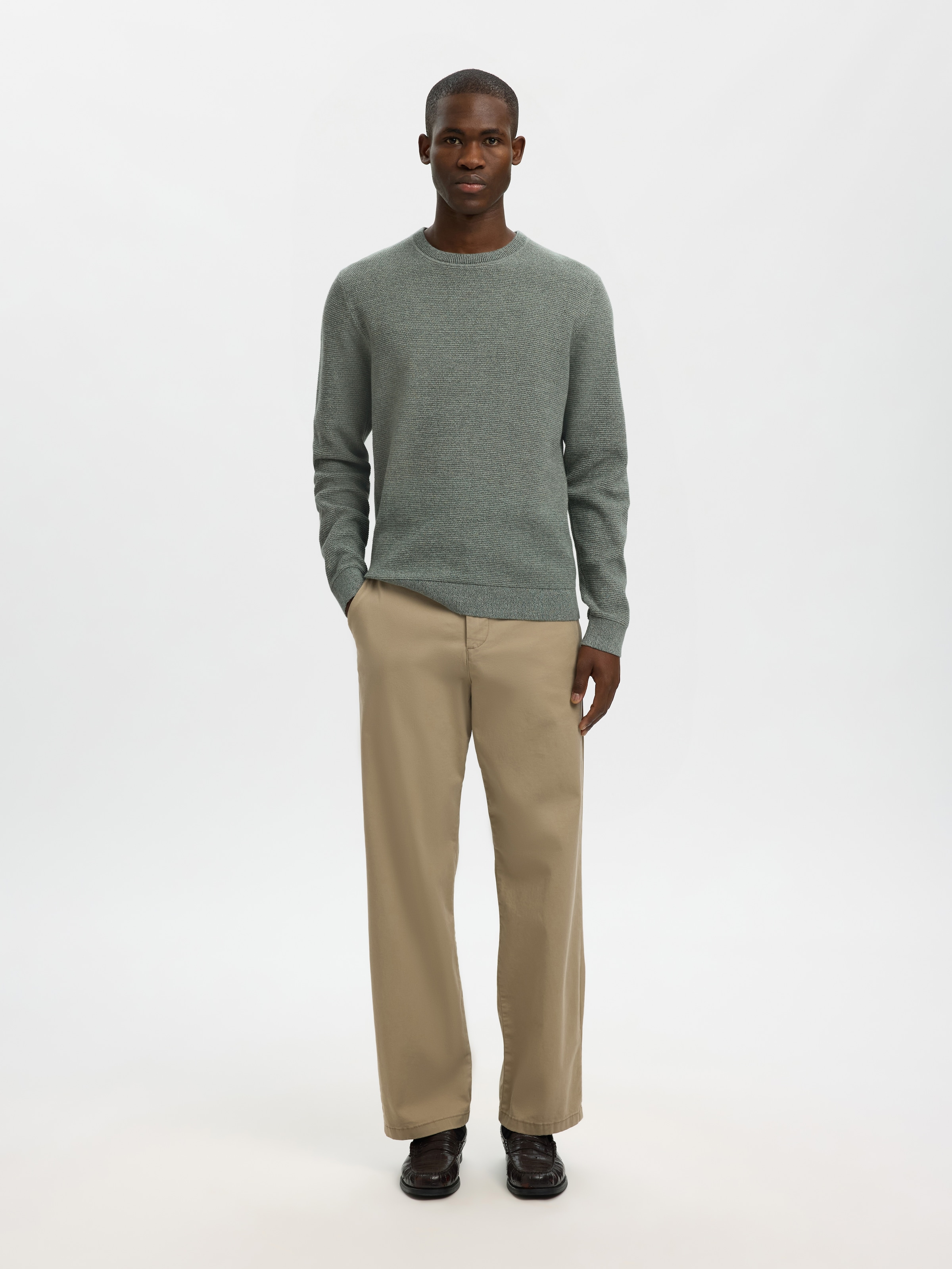 SELECTED Rundhalspullover »SLHROSS LS KNIT STRUCTURE CREW NECK NOOS« Baumwolle, regular fit