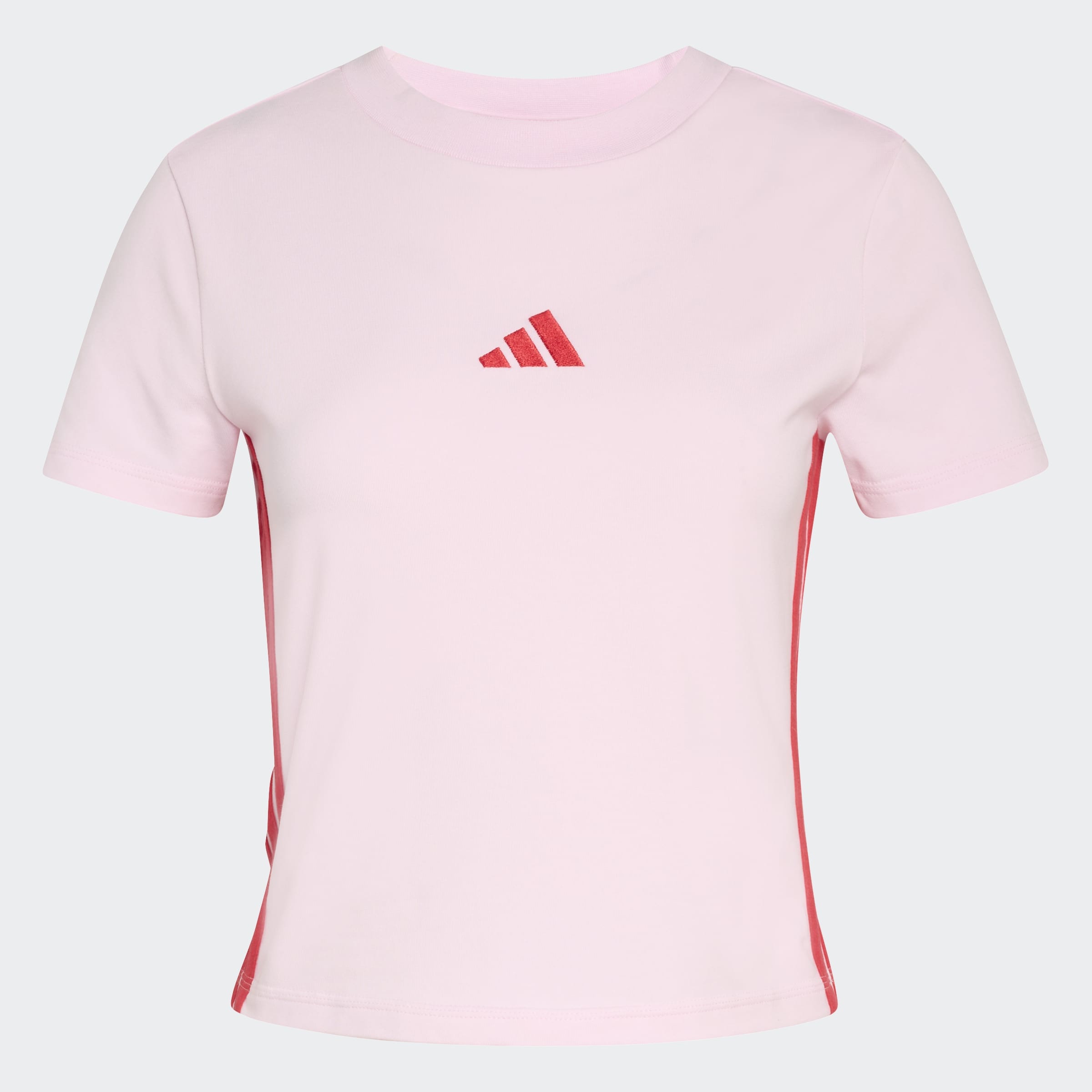adidas Sportswear T-shirt »ESSENTIALS 3-STREIFEN SLIM BABY« schmale Passform, Rundhalsausschnitt, mit Elasthan-Anteil
