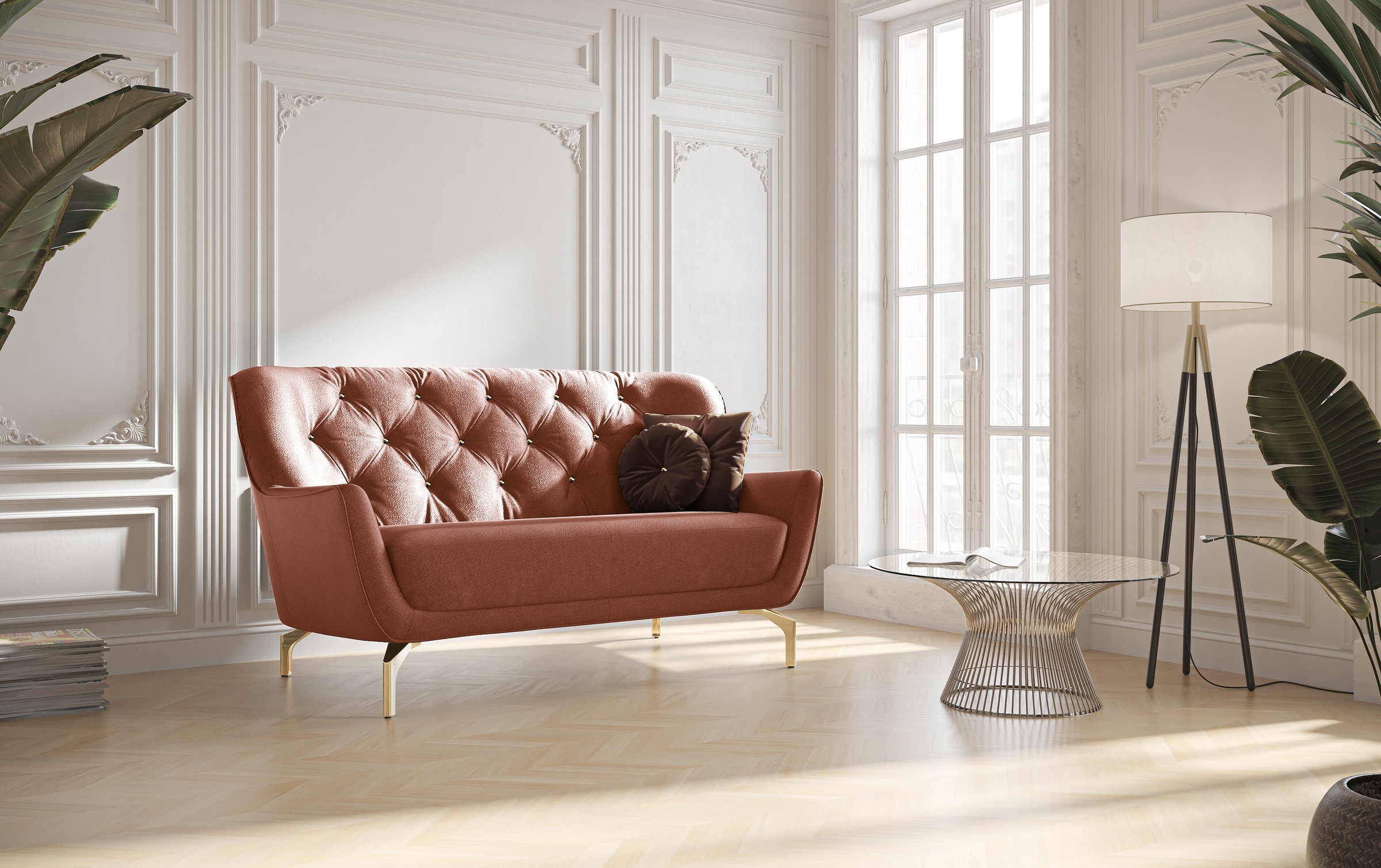 sit&more 2-places »Orient 3« inkl. 2 Zierkissen mit Strass-Stein, goldfarbene Metallfüsse