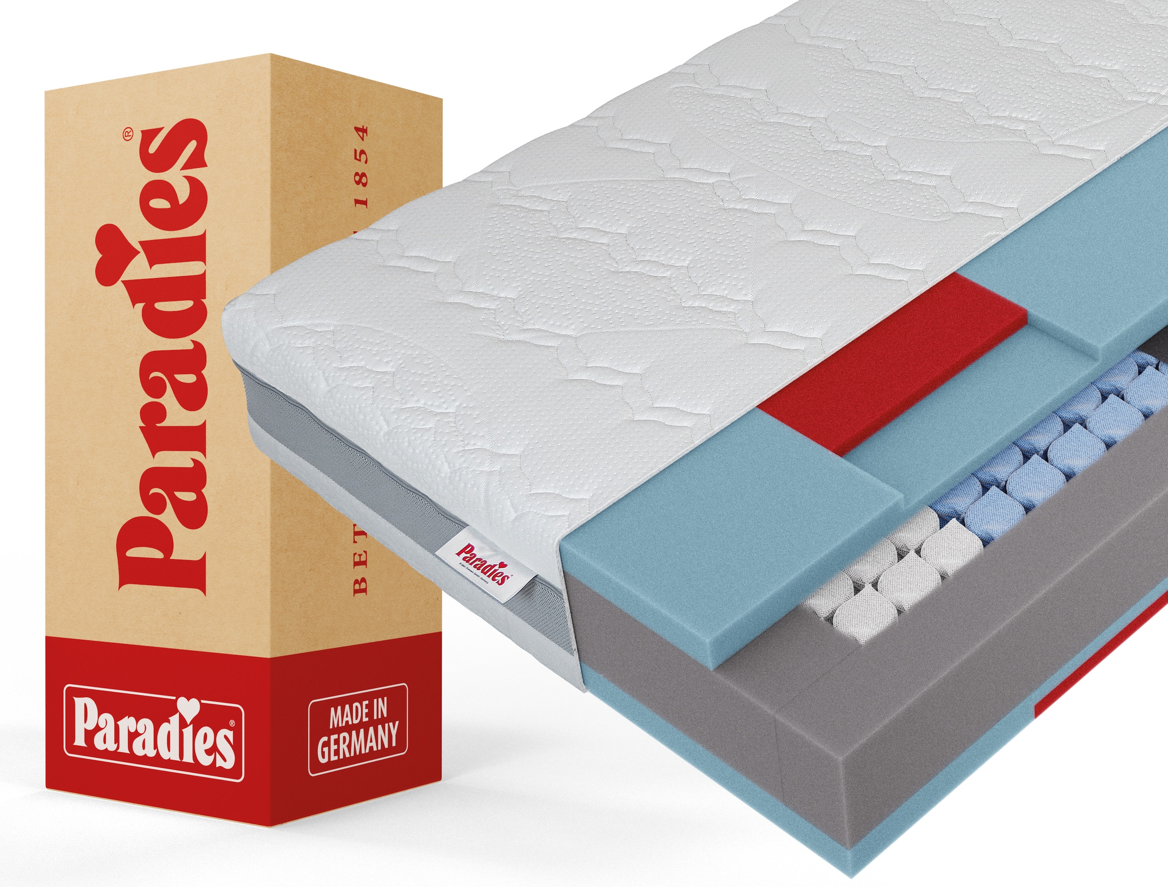 Image of Paradies Taschenfederkernmatratze "Paradies Prolife Strong XXL Version des Testsiegers*" 22 cm hoch Raumgewicht: 35 kg/m³ 1 Stk. tlg. Kaltschaumversion Note GUT (2,2), getestet in 90x200 cm, Härtegrad 3