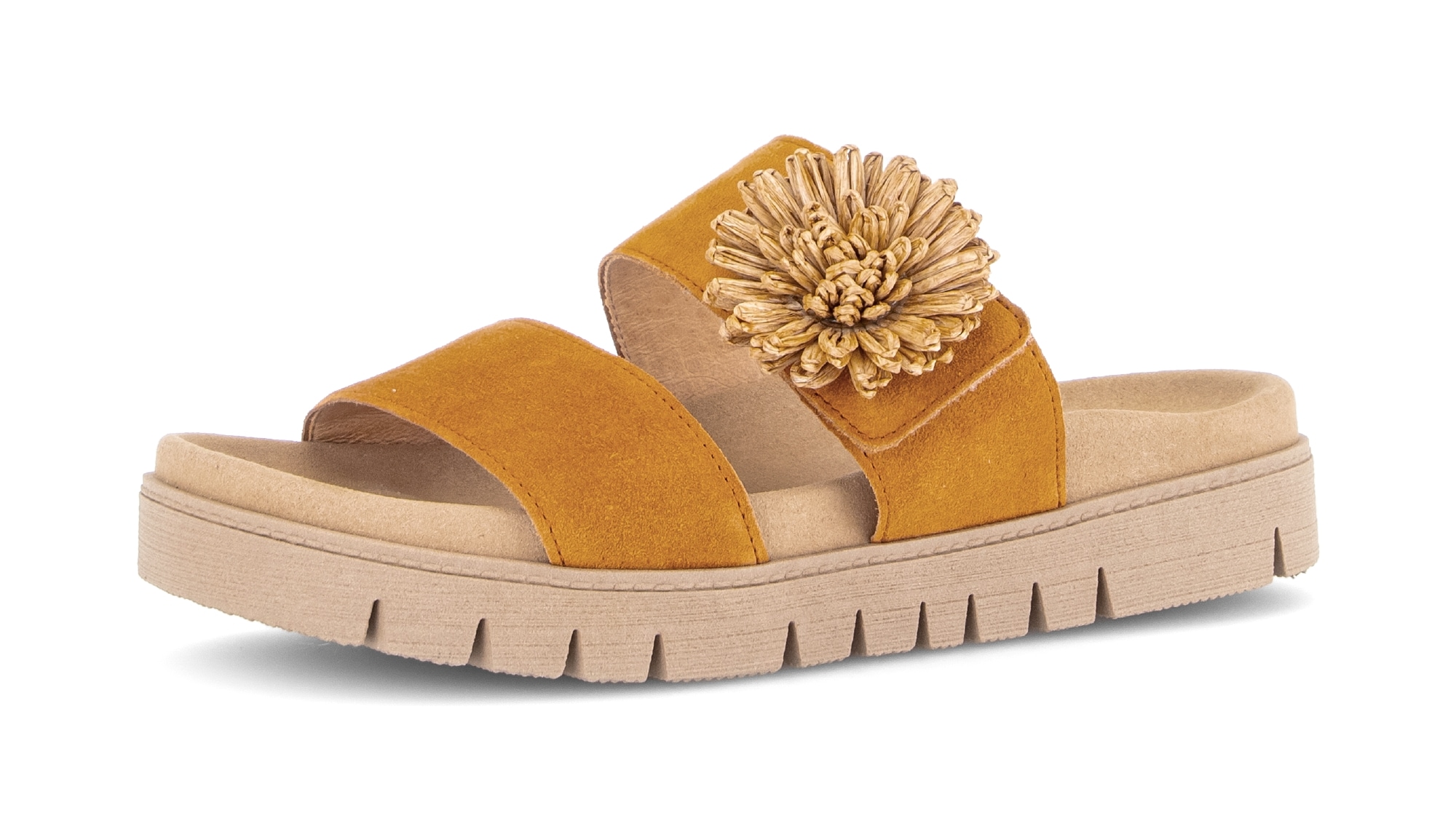 Gabor Pantolette  Plateau, Sommerschuh, Schlupfschuh mit Bast-Zierblüte