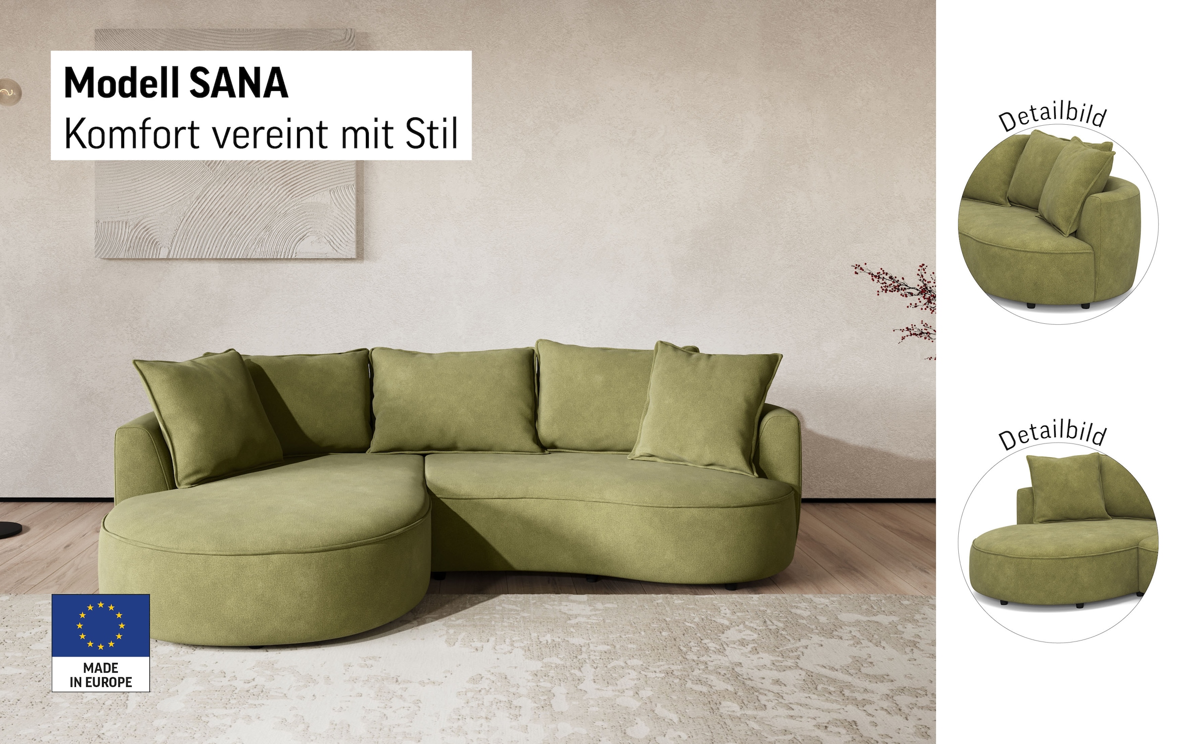 COTTA Canapé d'angle »Sana L-Form, Breite 260 cm« Loungesofa mit Wellenunterfederung