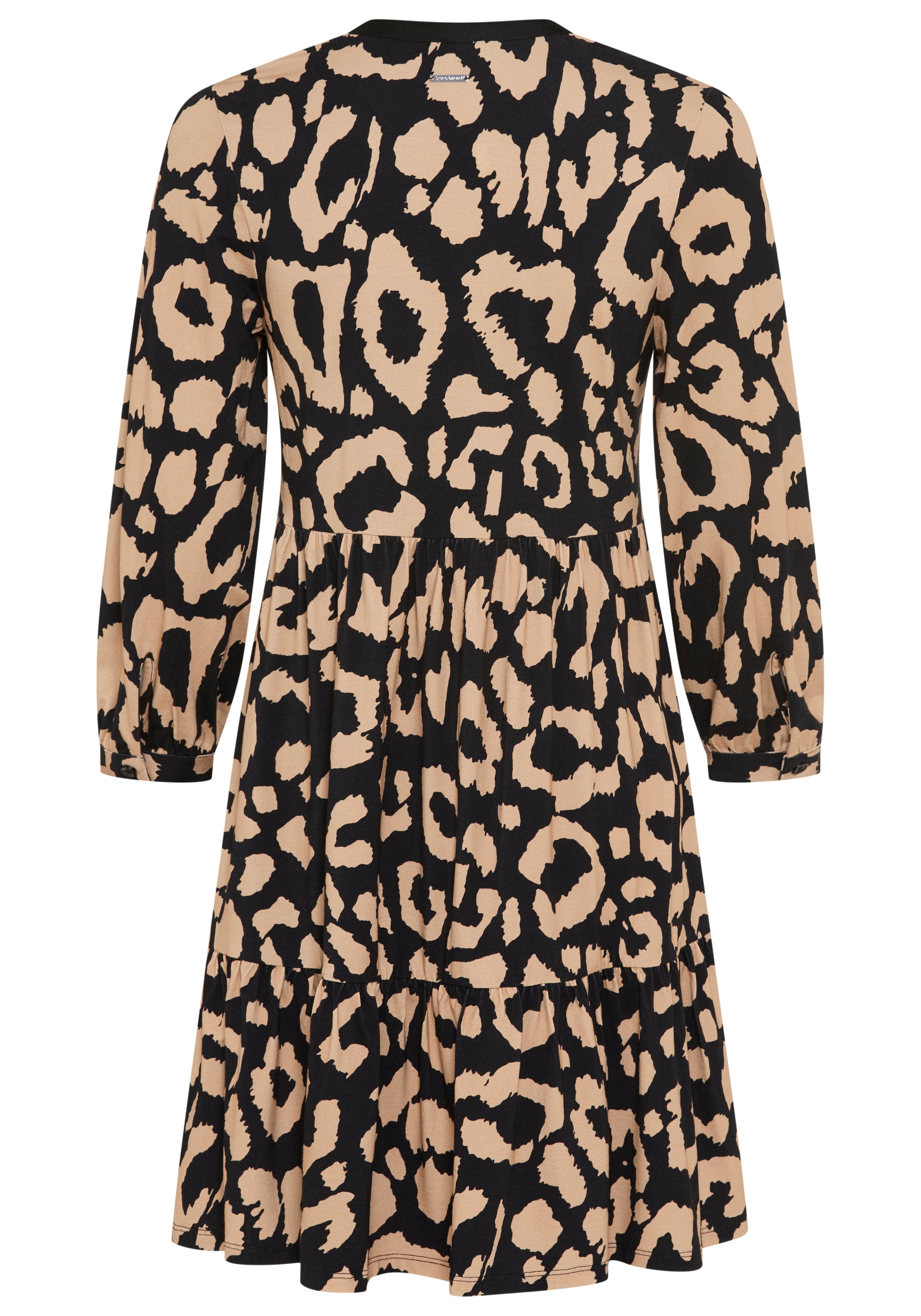 Bruno Banani Robe en jersey »mit Satin-Ausschnitt und Stufenrock« Sans poches Imprimé animal, genoux nus, manches 3/4