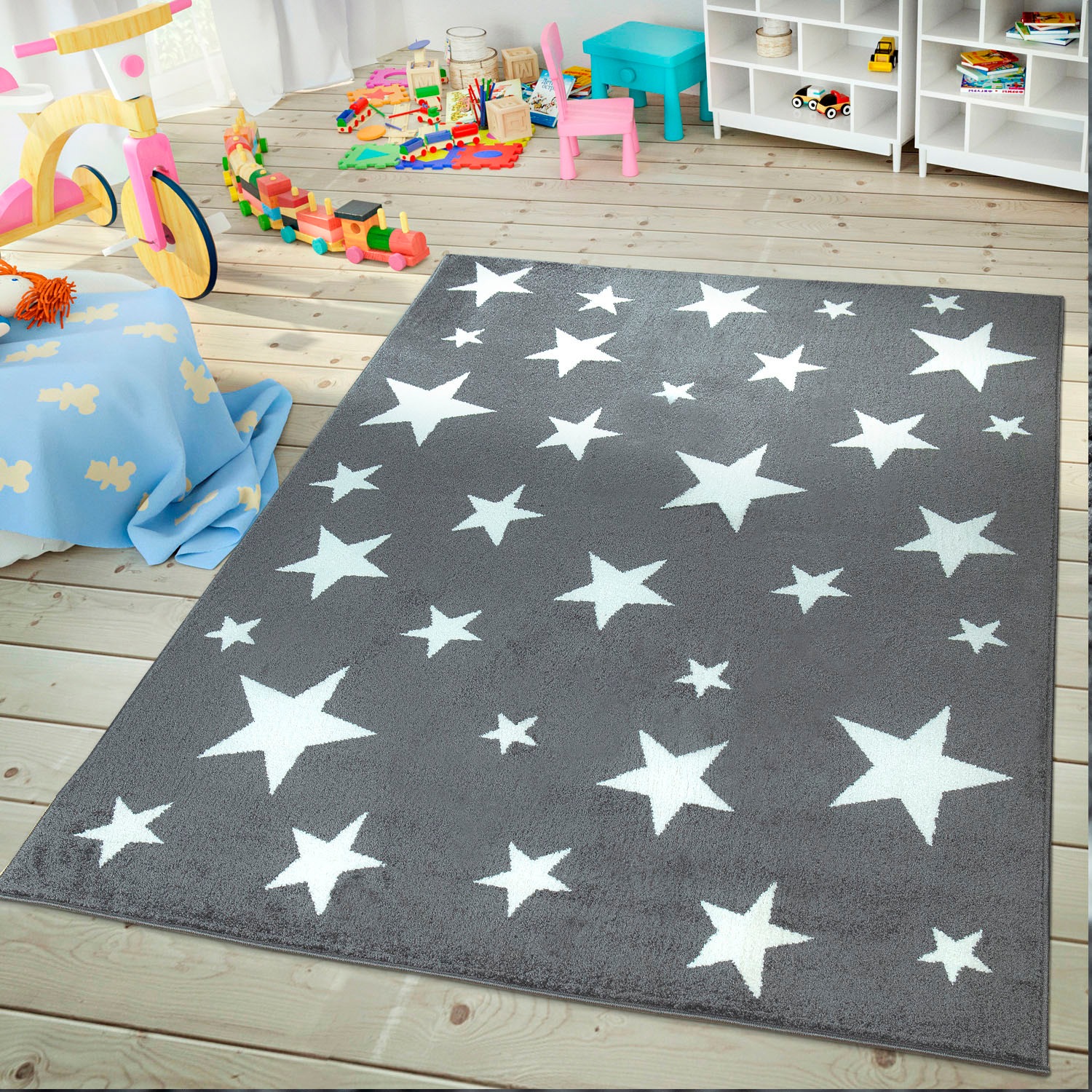 Image of Lüttenhütt Kinderteppich »Caprova 20«, rechteckig, 14 mm Höhe, Kurzflor-Teppich, Motiv Sterne, Pastell-Farben, ideale Teppiche fürs Kinderzimmer bei Ackermann Versand Schweiz