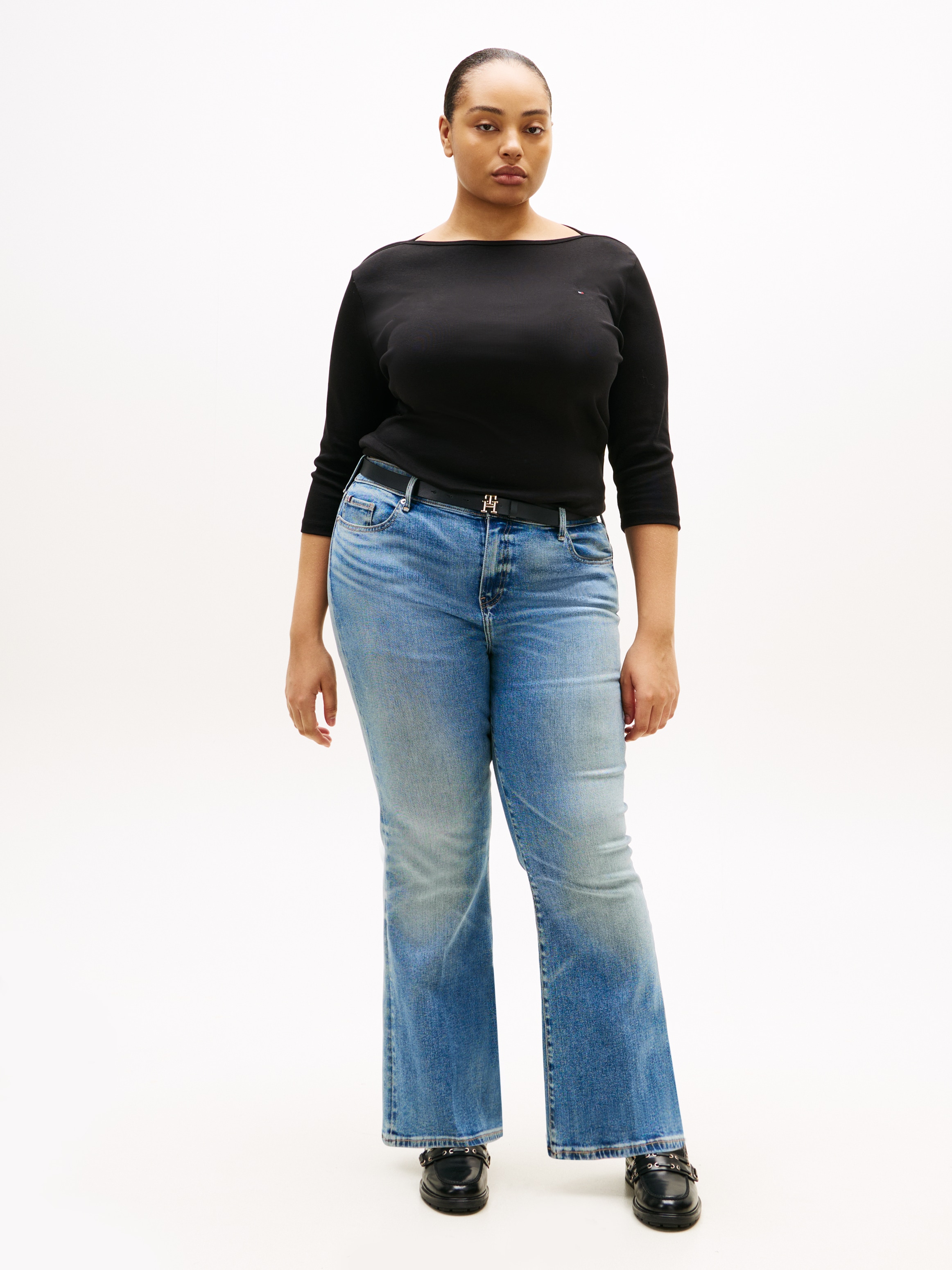 Tommy Hilfiger Curve T-shirt »CRV SLIM CODY BOAT-NK 3/4SLV« in Grossen Grössen, 3/4 Ärmel, Logostickerei