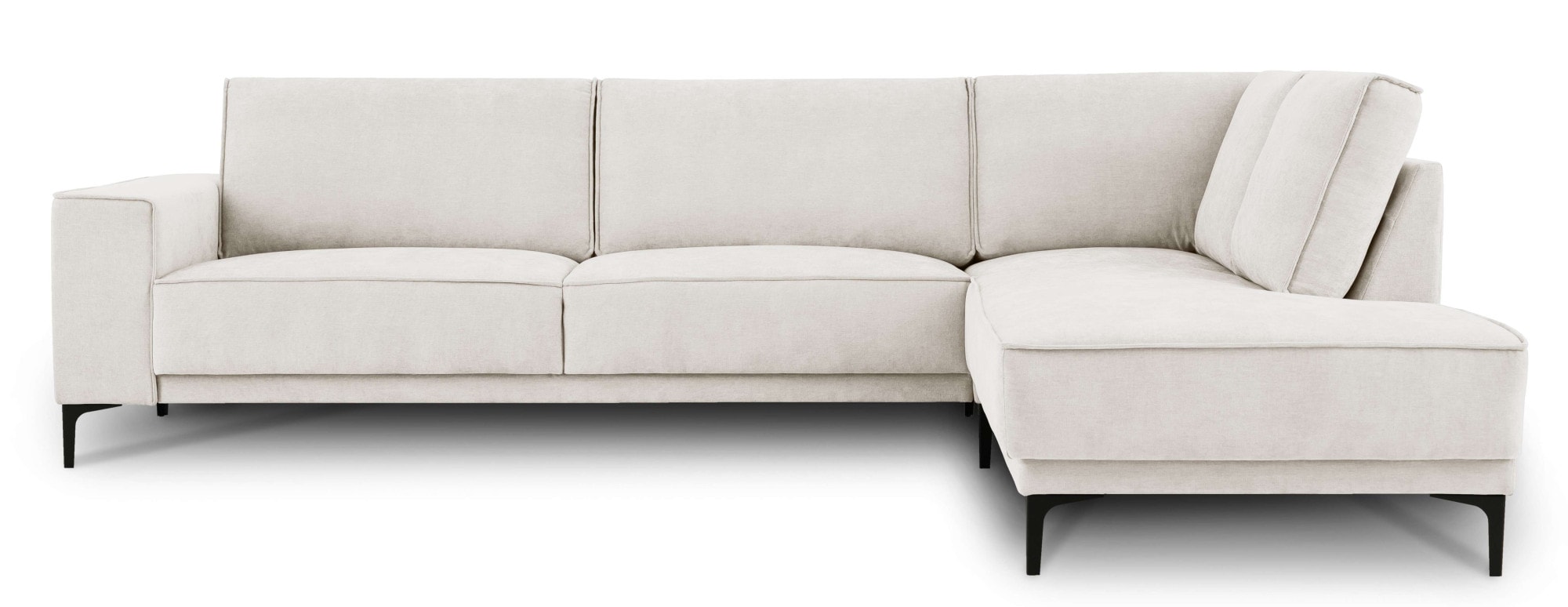 PLACES OF STYLE Canapé d'angle »Polsterecke Oland, Struktur, Flachgewebe, Luxus-Microfaser, Boucle« L-Form, 289 cm, Wellenunterfederung, Skandi-Design, Metallfüsse