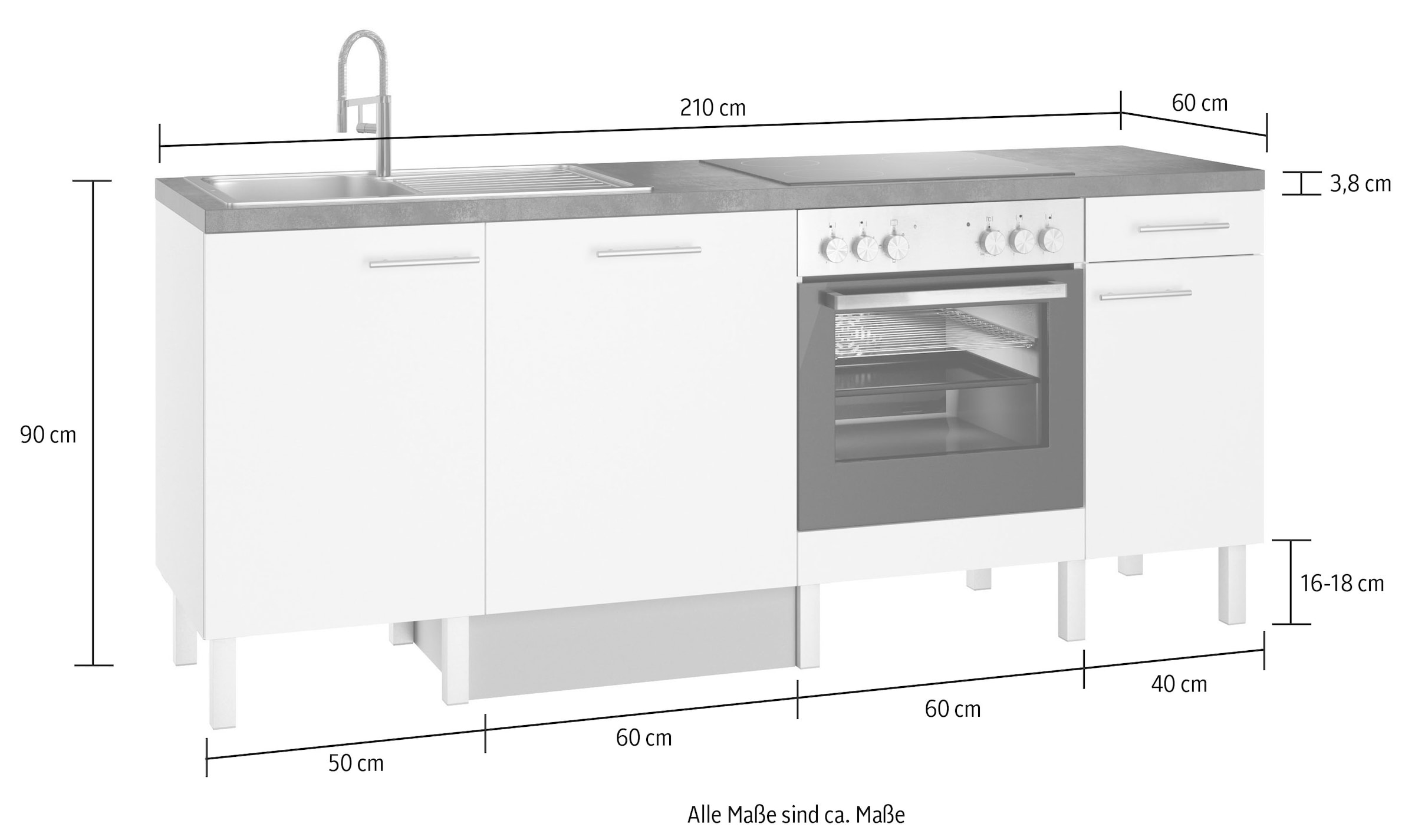 OPTIFIT Küche »Lilly2«, Breite 210 cm, wahlweise mit E-Geräten