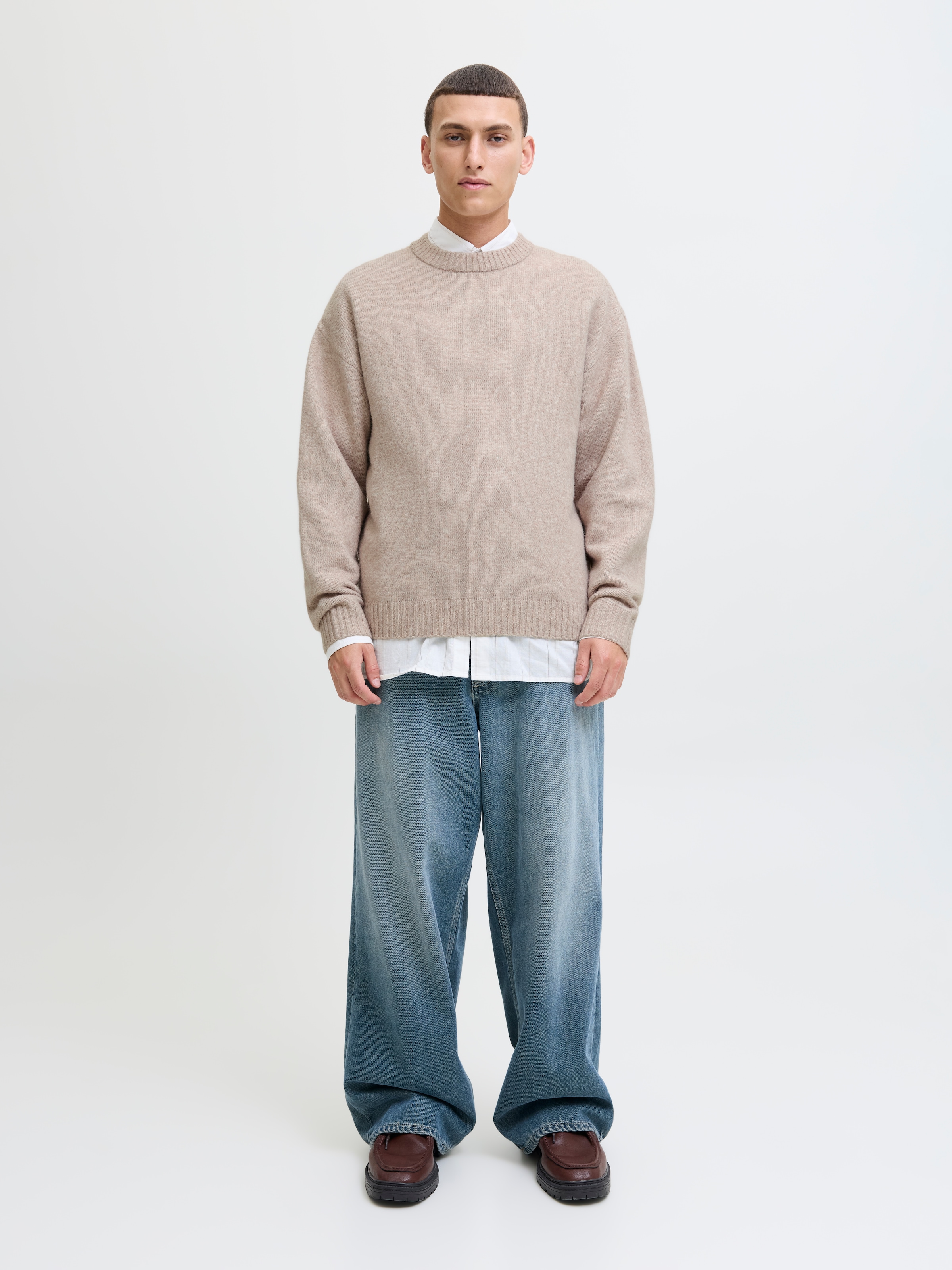 Jack & Jones Pull à col rond »JJESOHO OLLIE KNIT CREW NECK SN« Materialmix, relaxed fit