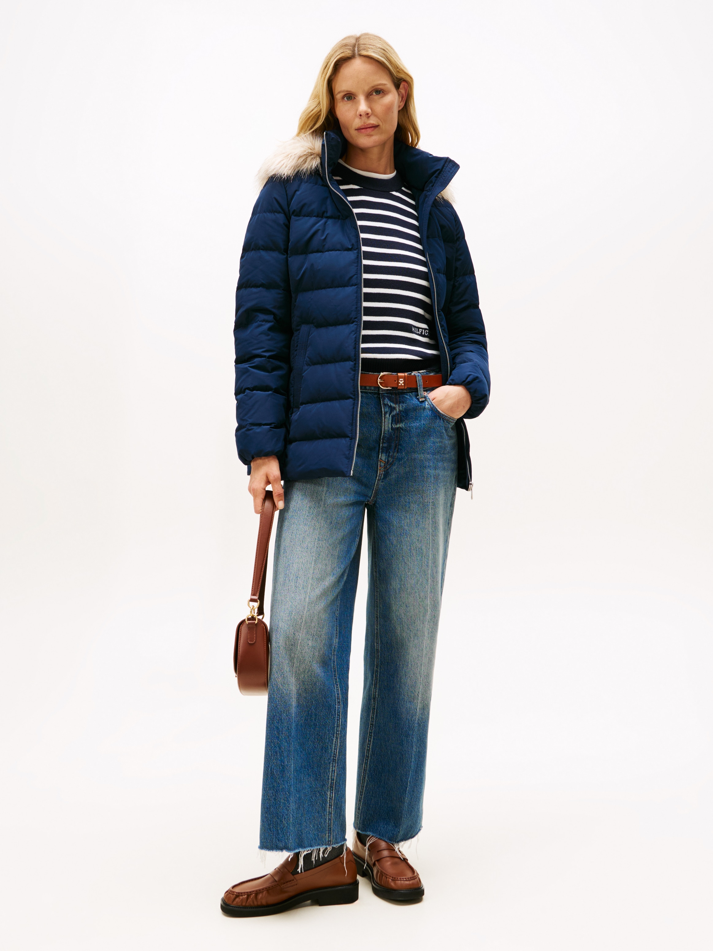 Tommy Hilfiger Veste matelassée »MW DOWN SLIM JACKET WITH FUR« mit Kapuze mit Fellimitat