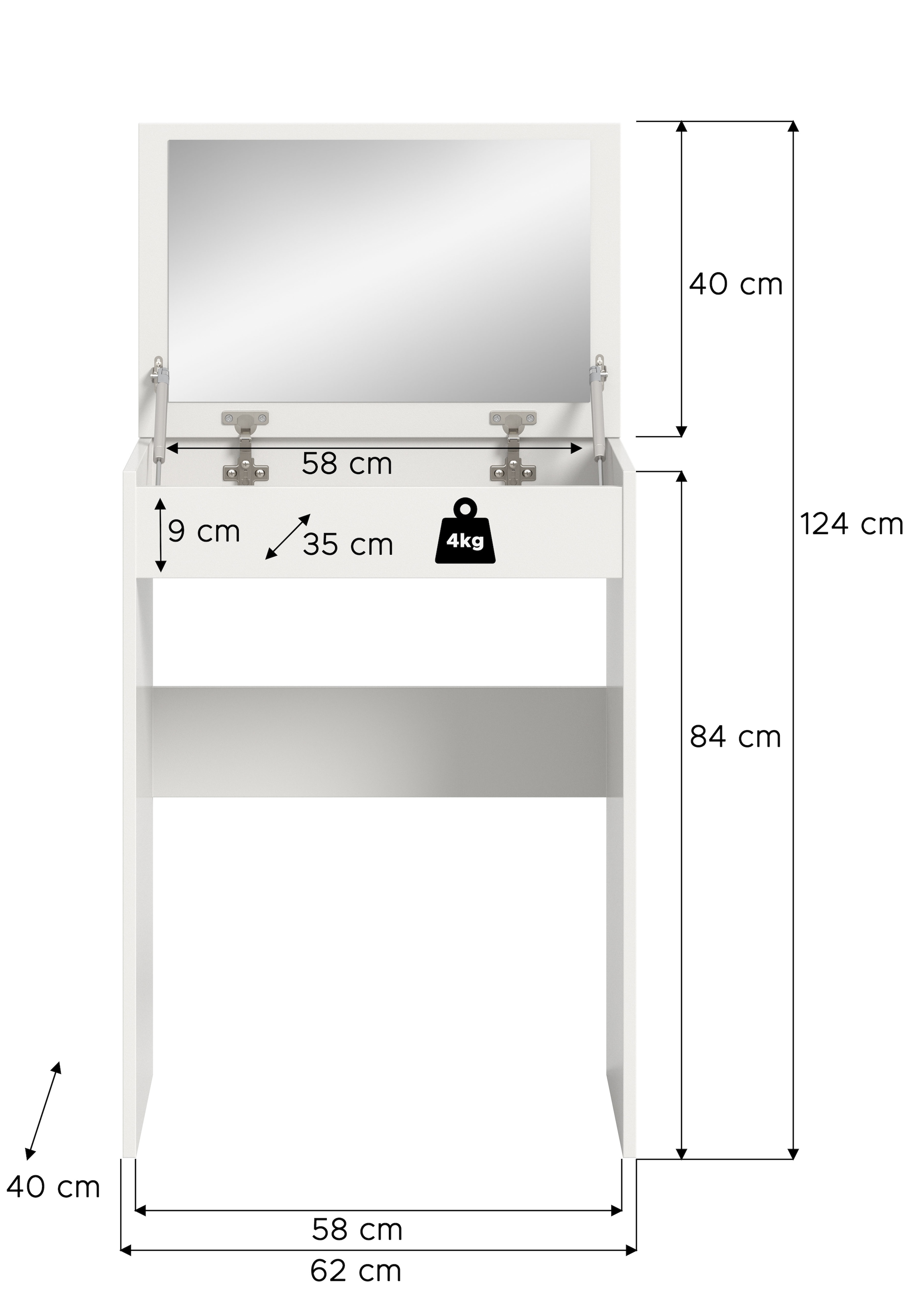 welltime Coiffeuse »MIRA, Breite 62cm, aufklappbar mit Innenspiegel & Stauraumfach« Kosmetiktisch, Frieserkommode, Schreibtisch, Home-Office-Schreibtisch