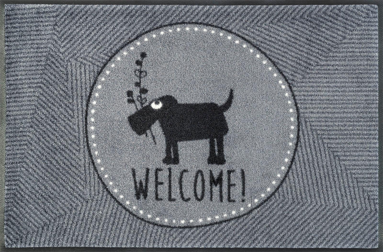 wash+dry by maintenant Hund, »Herr Welcome«, Spruch, Fussmatte rutschhemmend rechteckig, Kleen-Tex Just, Motiv mit Schmutzfangmatte