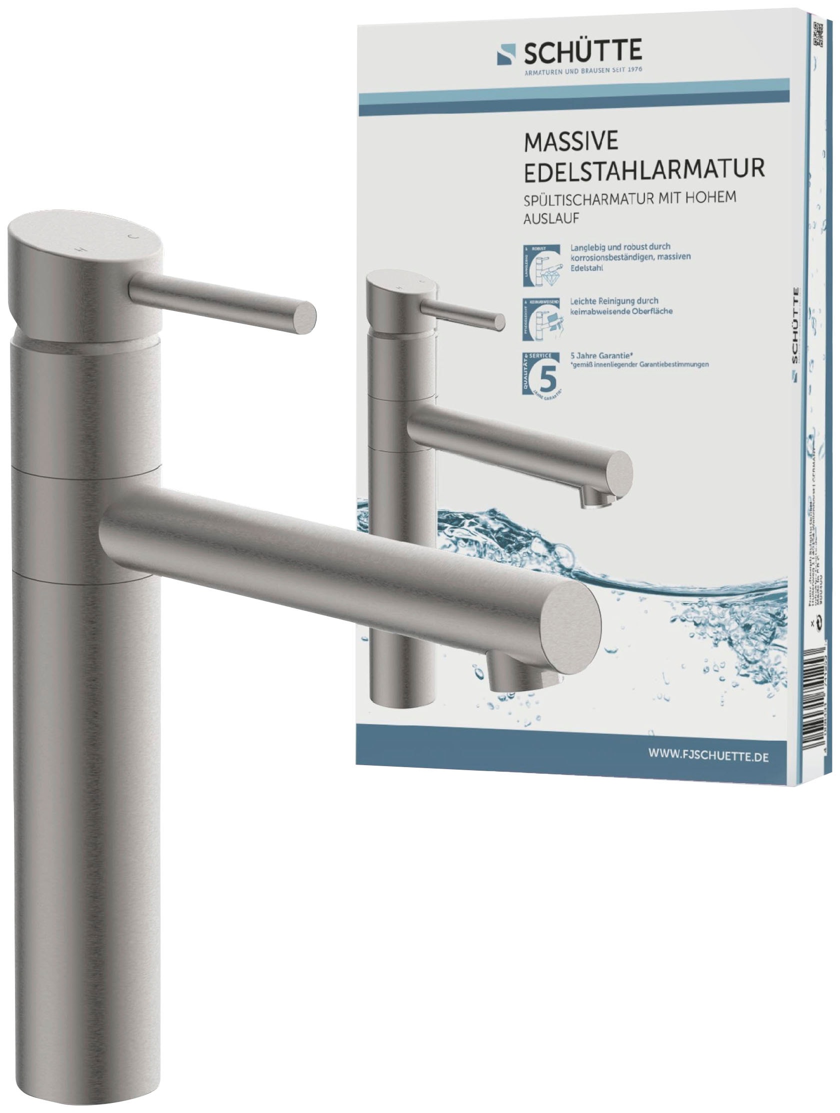 Image of Schütte Spültischarmatur "BRISTOL" Edelstahl massiv, 360 schwenkbarer Wasserhahn, Mischbatterie Küche