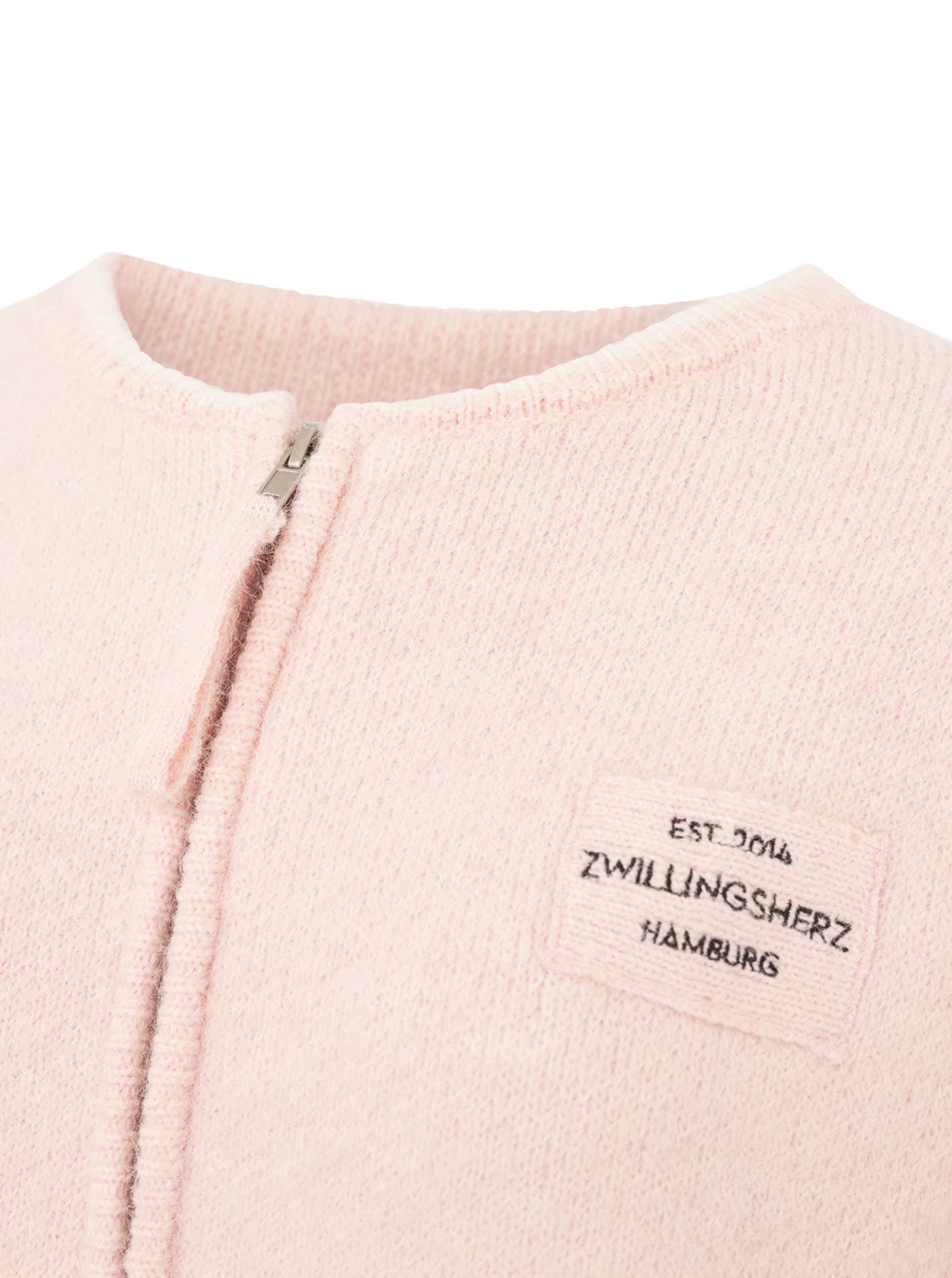 Zwillingsherz Veste en tricot »"ZH"« mit Reissverschluss, Eingriffstaschen, Logopatch, farbige Kanten