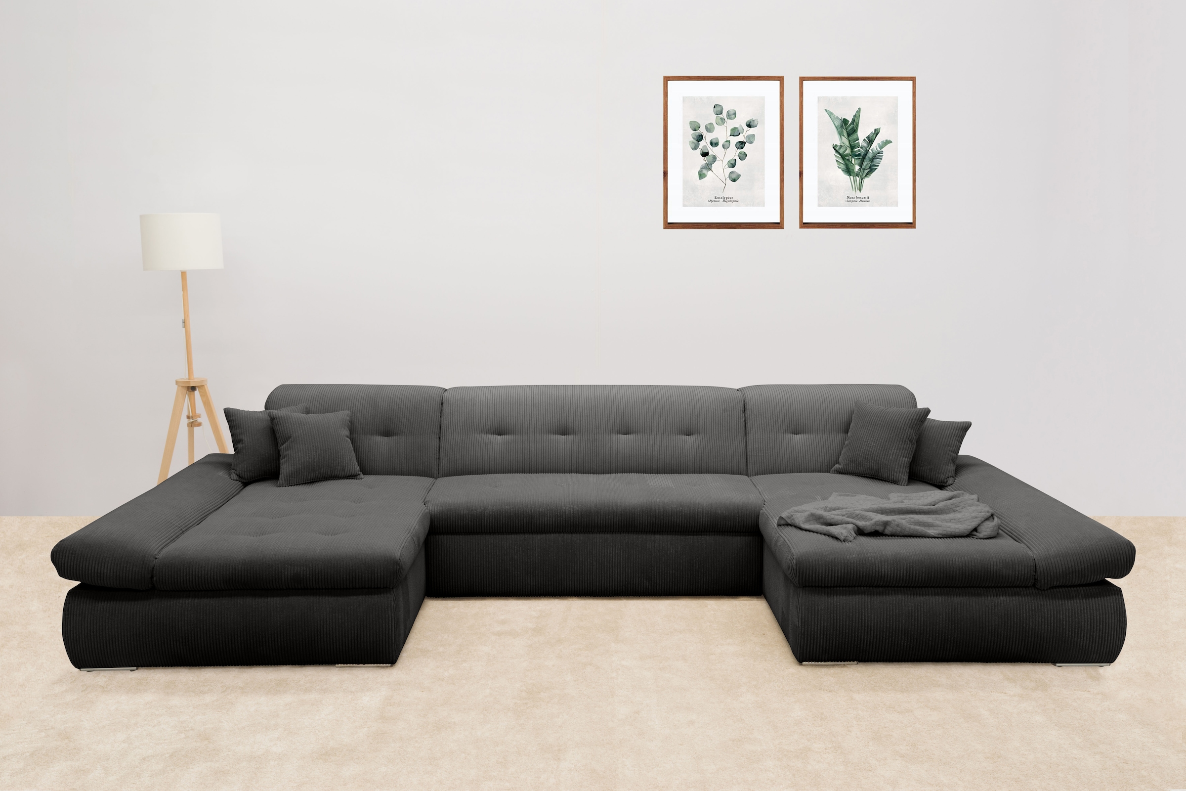 Image of DOMO collection Wohnlandschaft "MORIC wahlweise mit Bettfunktion und Armteilverstellung, XXL" U-Form, beidseitig mit Recamiere, incl. Zierkissen, Cord-Bezug