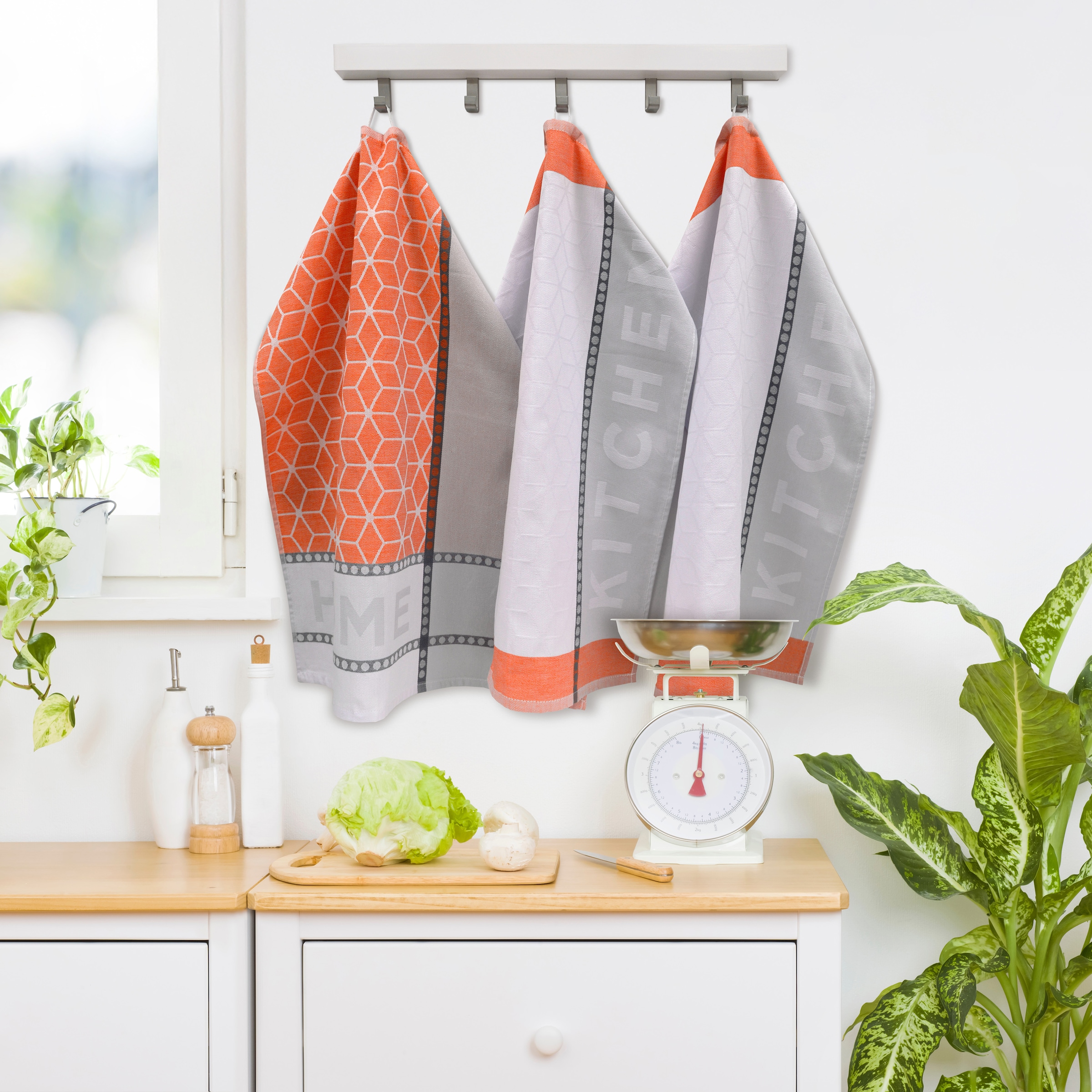 Dyckhoff Geschirrtuch »HOME / KITCHEN, Masse je Tuch ca. 50x70 cm«, (Set, 6 tlg.), mit zwei verschiedenen Motiven