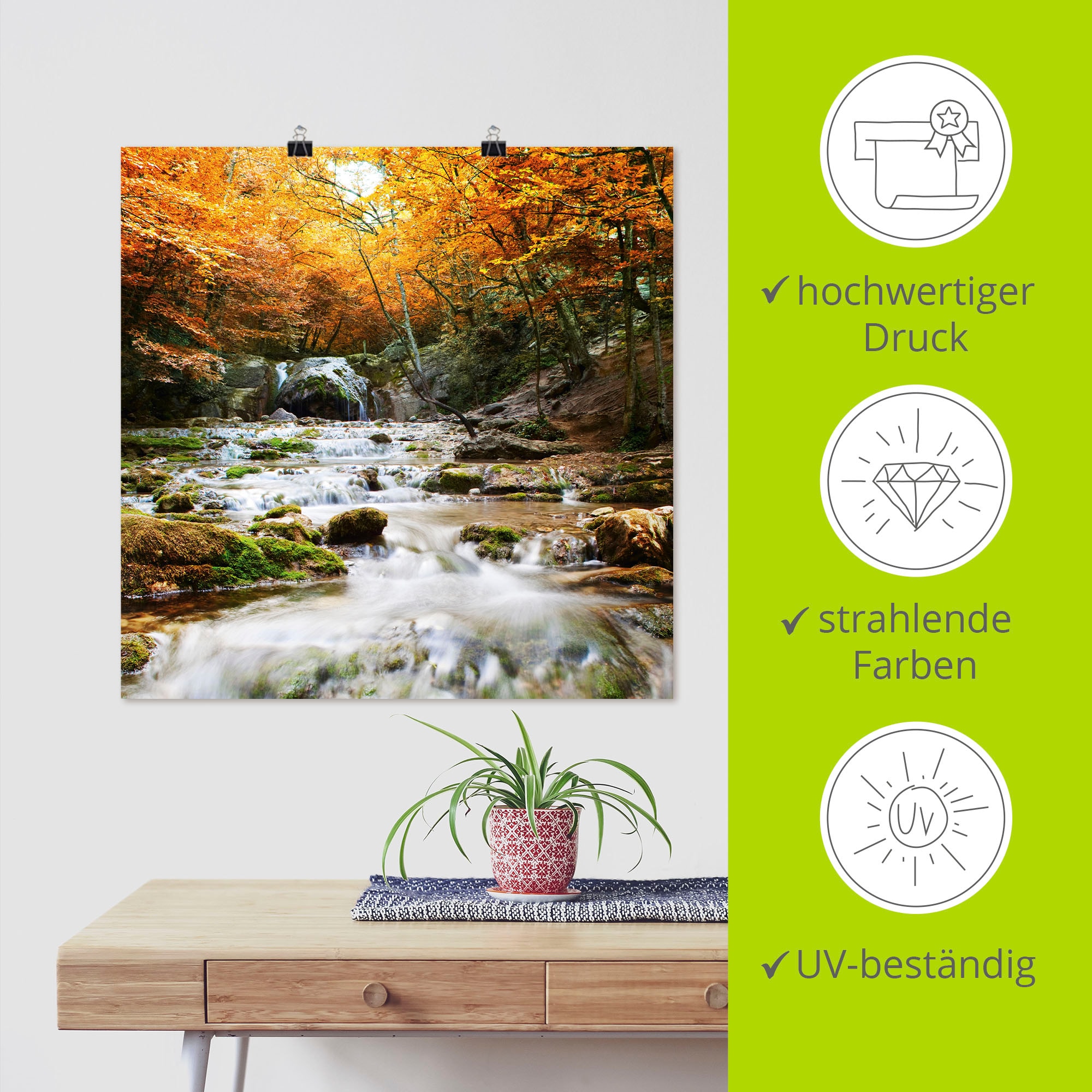 Artland Wandbild »Herbstlicher Wasserfall«, Gewässer, (1 St.), als Poster, Wandaufkleber in verschied. Grössen