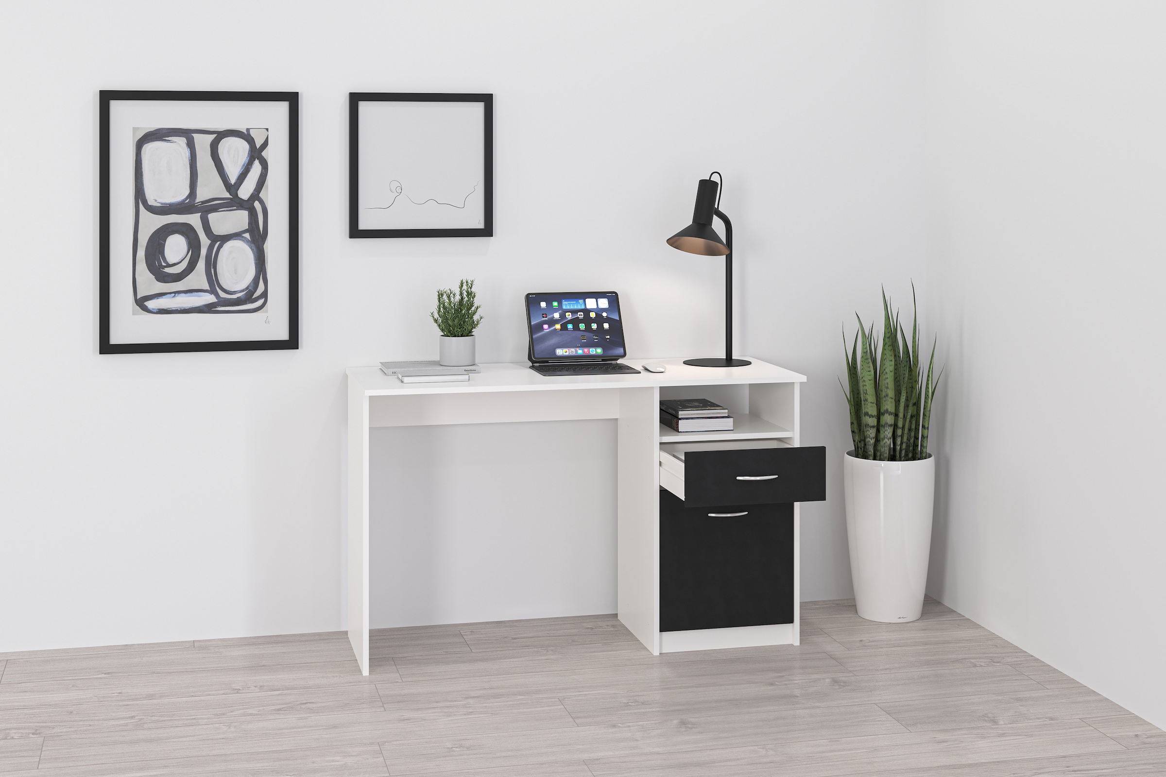 Image of FMD Schreibtisch "Jackson" Bürotisch mit 1 Schubkasten und 1 Tür, 123 cm breit