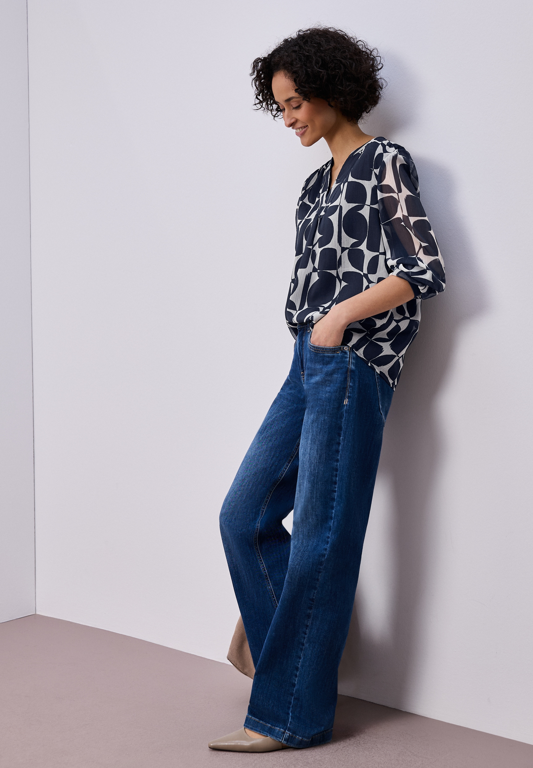 STREET ONE Langarmbluse Gemusterte Bluse mit Tape