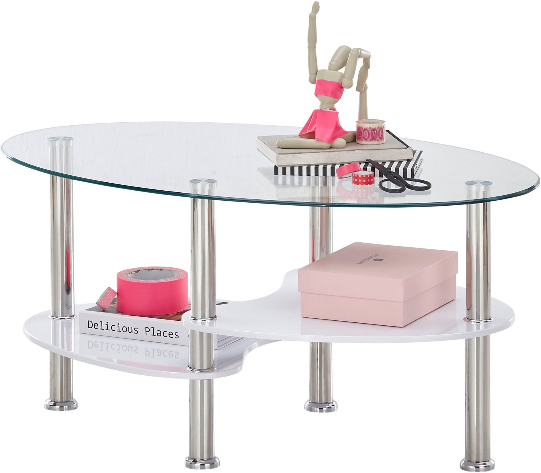 Image of Stolkom Couchtisch "Panty Glastisch, Wohnzimmertisch, Beistelltisch Glas BxHxT 90x42x55 cm" Couchtisch, OTTOs Choice, Sicherheitsglas 8mm, Ablage in MDF Eiche Artisan und Eiche Sonoma