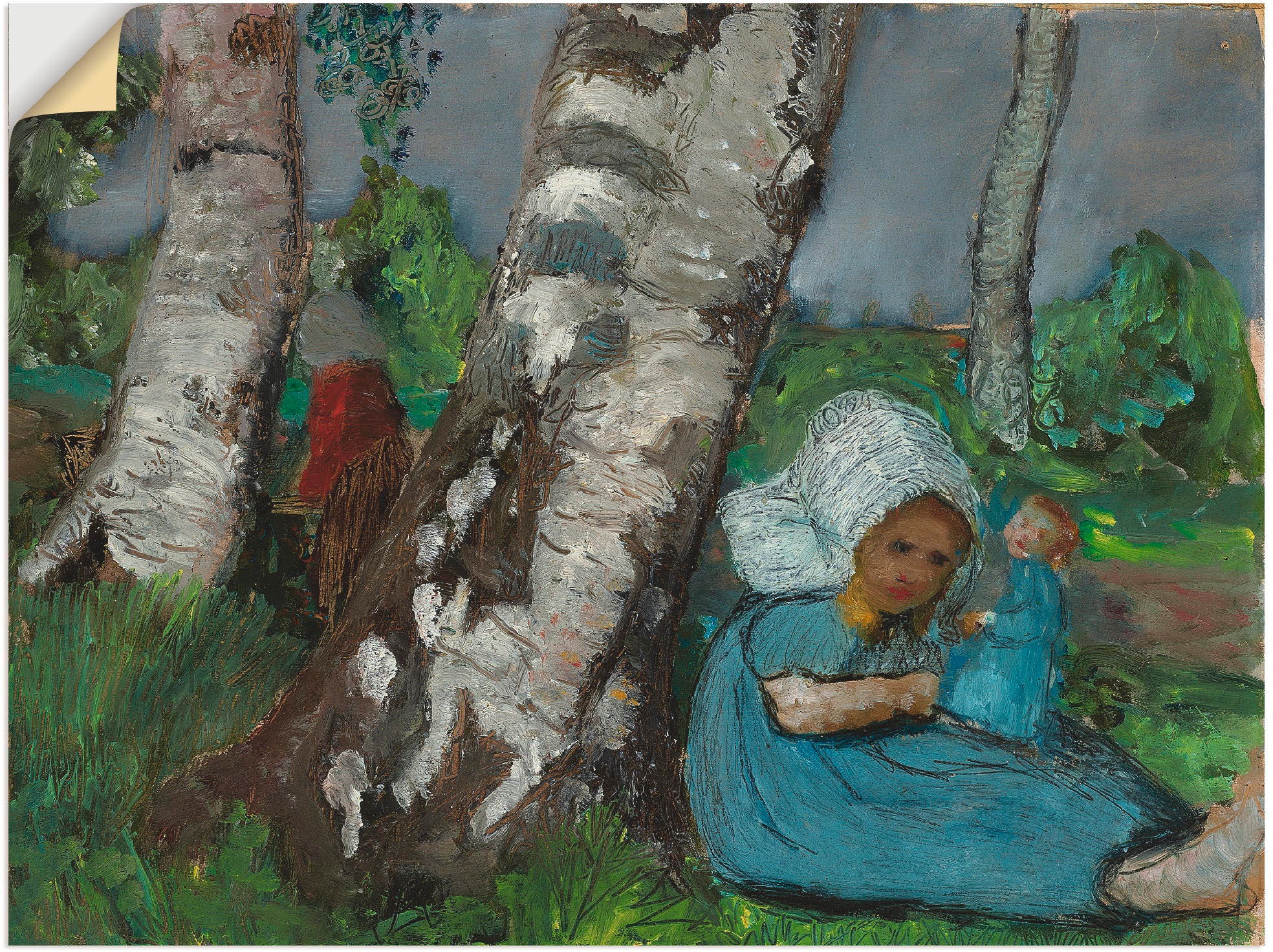 Image of Artland Wandbild »Kind mit Puppe am Birkenstamm sitzend«, Kind, (1 St.), in vielen Grössen & Produktarten -Leinwandbild, Poster, Wandaufkleber / Wandtattoo auch für Badezimmer geeignet bei Ackermann Versand Schweiz