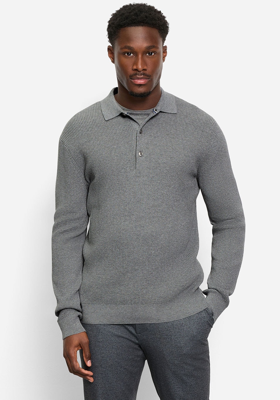 Image of OLYMP Polokragenpullover "Waffle Structure Pullover" strukturiert, unifarben, regular fit, Strick