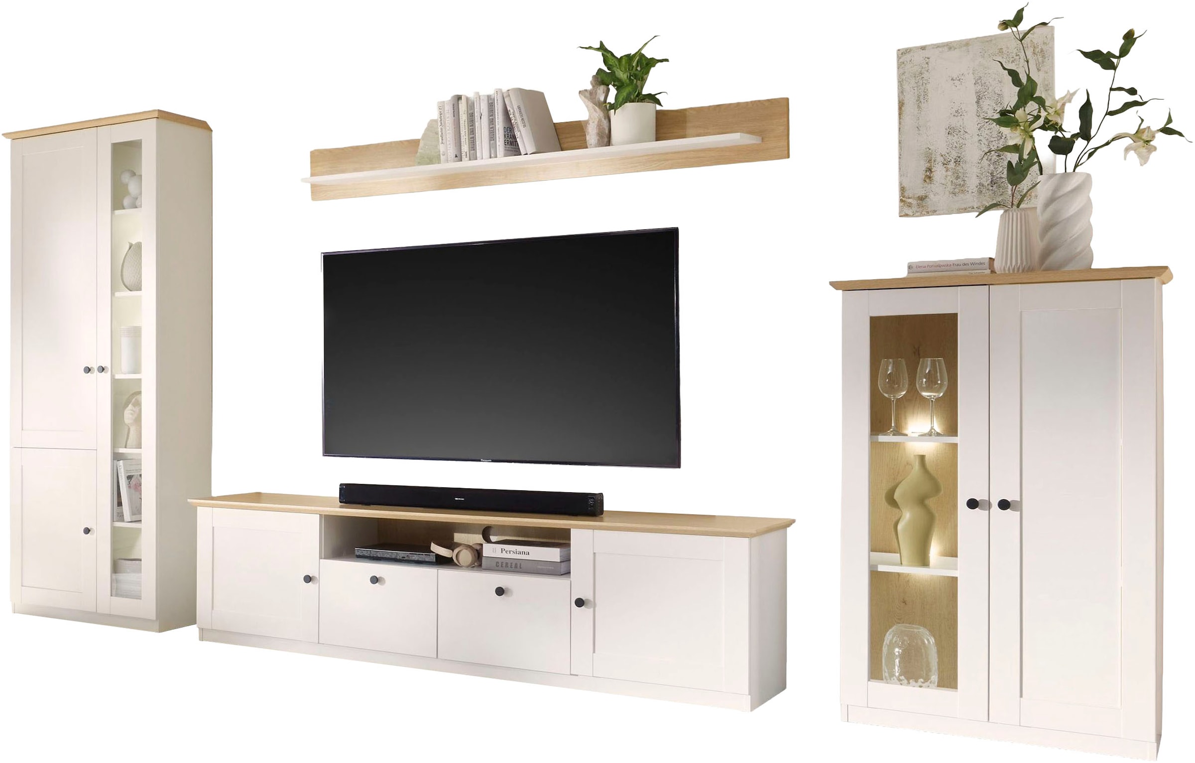 GOODproduct Wohnwand »Brest, Anbauwand im Landhausstil, Komplettset, Wohnzimmer-Set« Set, 4 Stk. tlg.