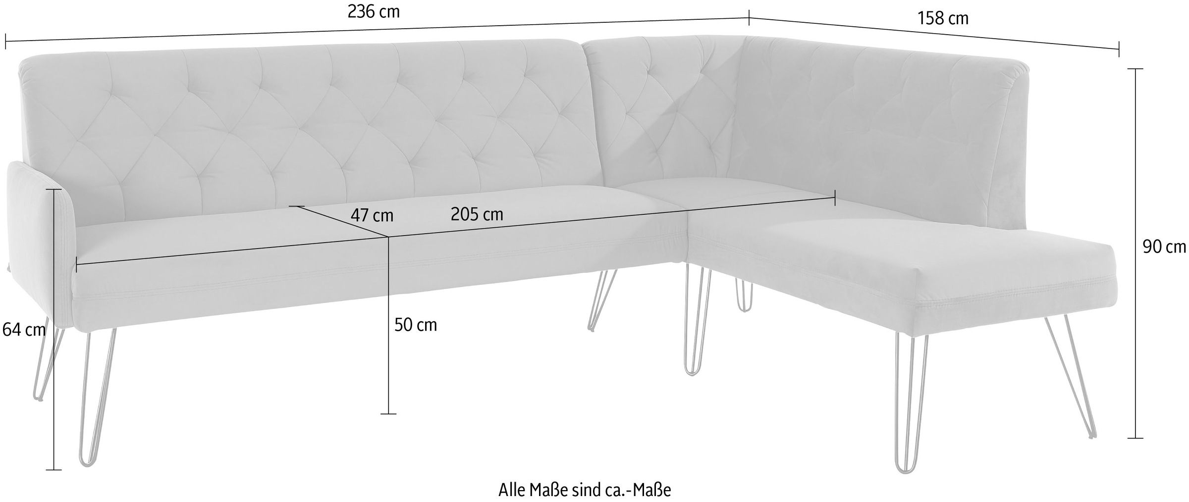 exxpo - sofa fashion Eckbank »Doppio, Chesterfield Optik, komfortabel und bequem, hohe Designfüsse«, Frei im Raum stellbar