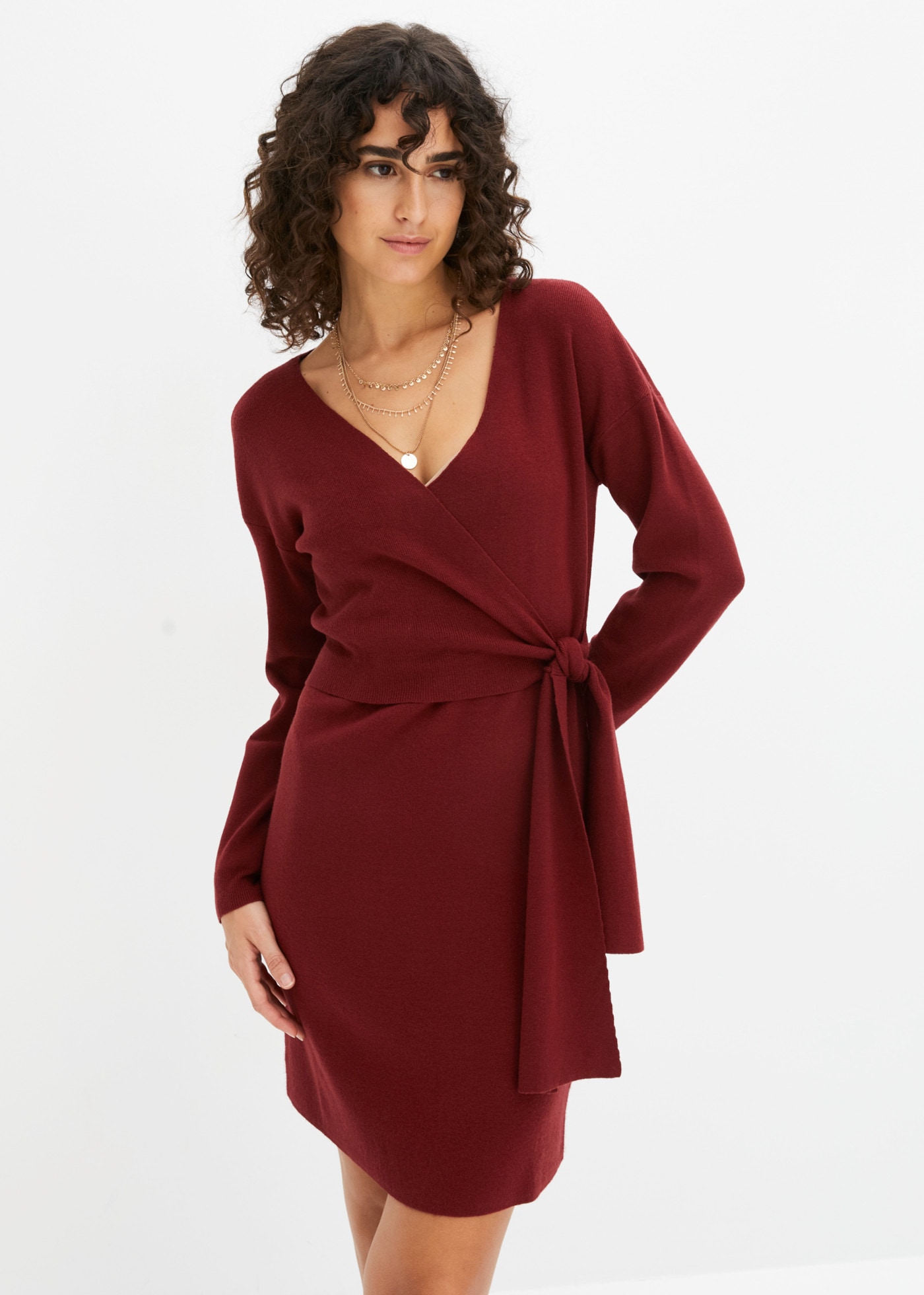 Image of bonprix Strickkleid in Wickeloptik, mit V-Ausschnitt, slim fit