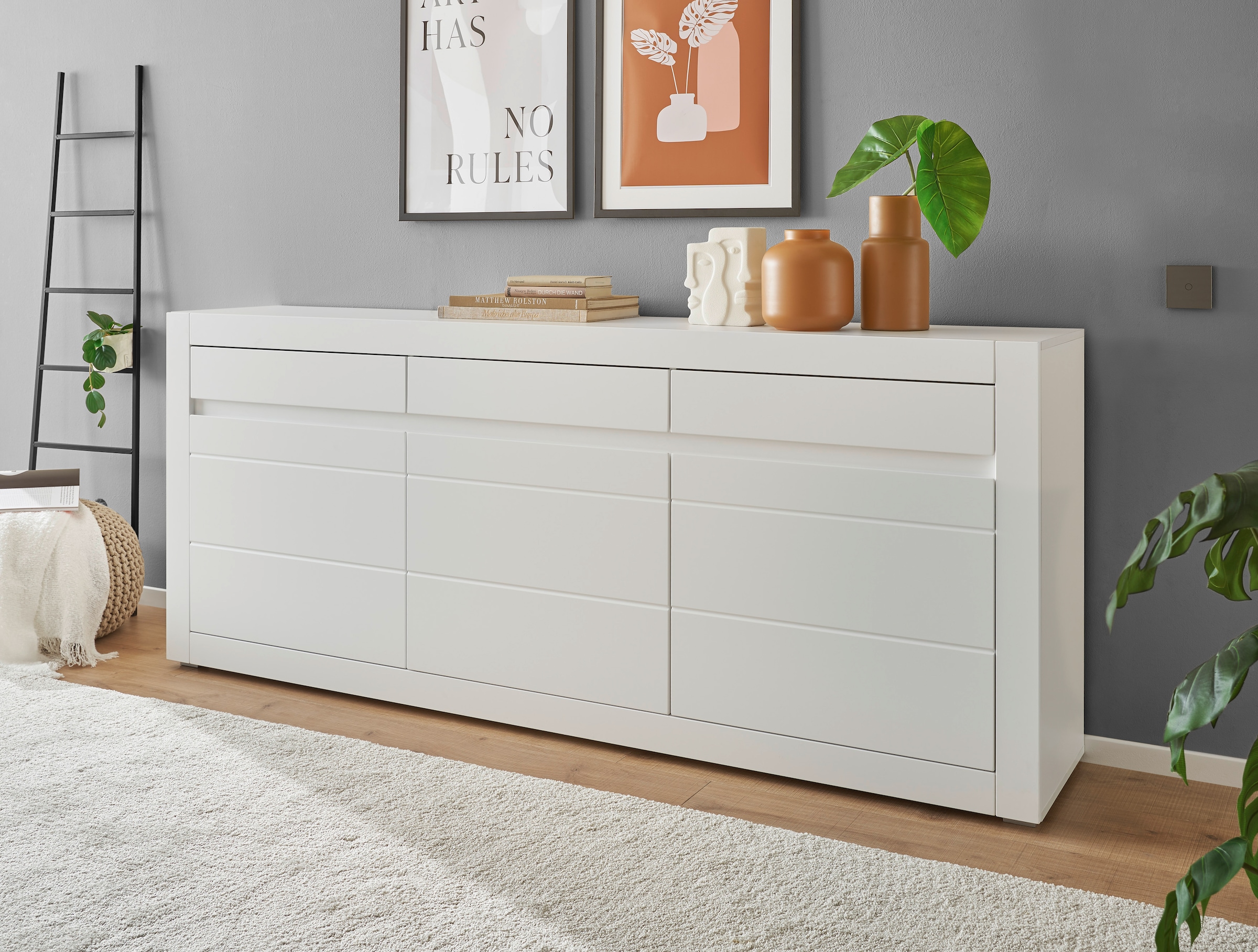 INOSIGN Sideboard »Chester, moderne Anrichte, Kommode mit Stauraum, Schrank, Weiss Matt«, (1 St.), austauschbare Blende in Griffleiste, zeitloses Design, 217 cm breit