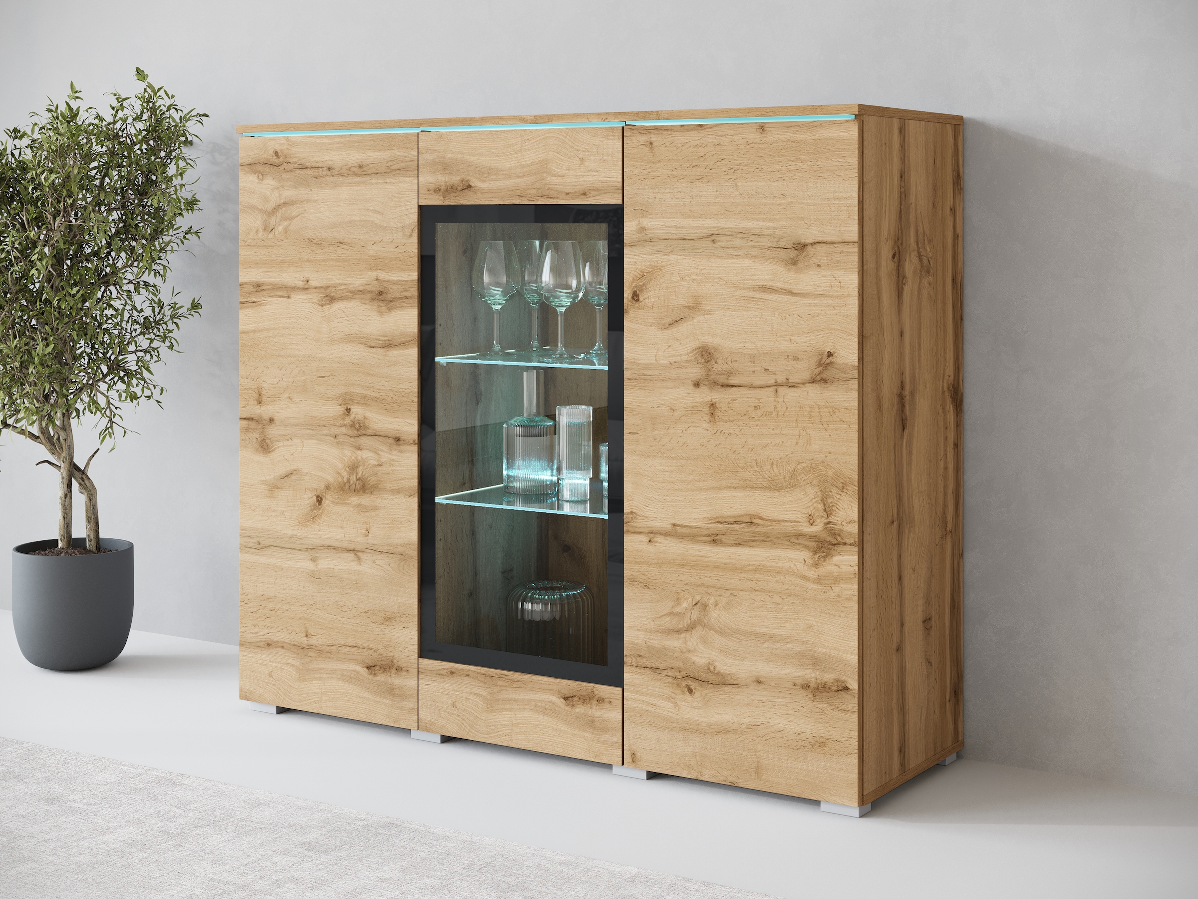 Home affaire Buffet haut »Vera« buffet haut avec 4 portes, 9 compartiments, portes vitrées