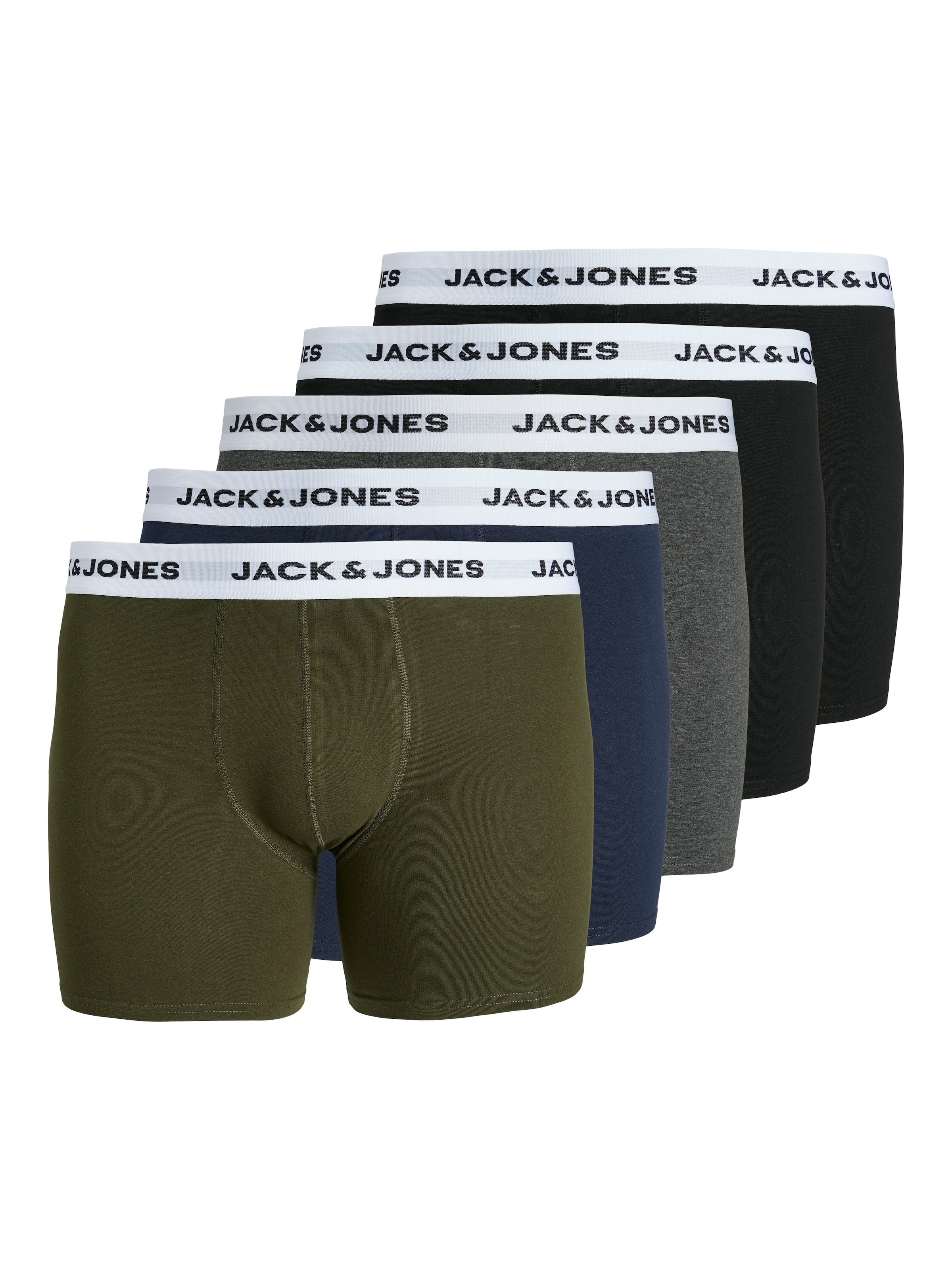 Image of Jack & Jones PlusSize Boxershorts "JACBASIC WHITE WB TRUNKS 5 PACK NOOS PLS" Packung, 5 Stk. mit Logo Schriftzug