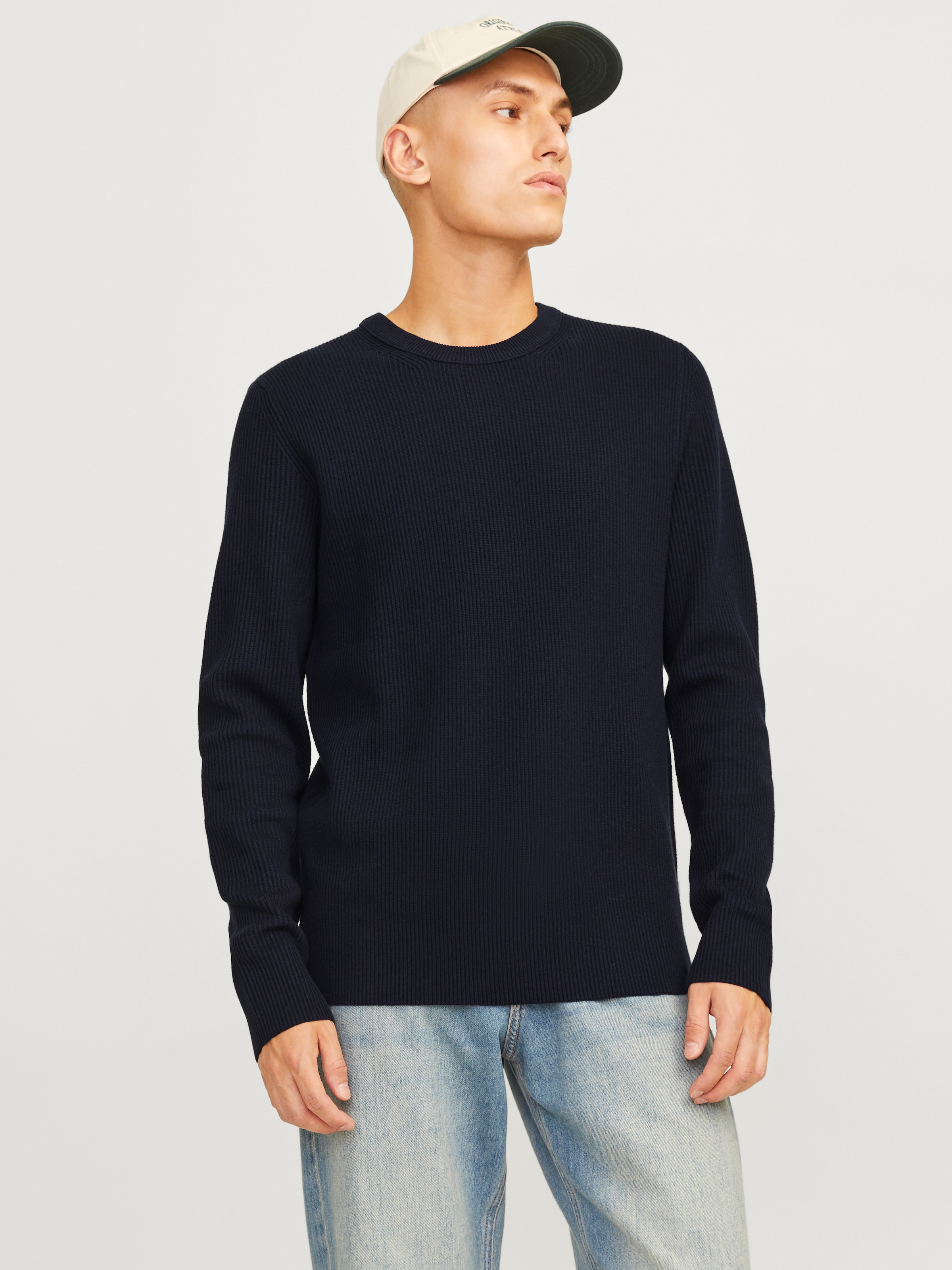 Image of Jack & Jones Rundhalspullover "JJEPERFECT – Pullover mit pflegeleichter Qualität, Structure Fit" unifarben, modisch, regular fit, Strick, Rundhals