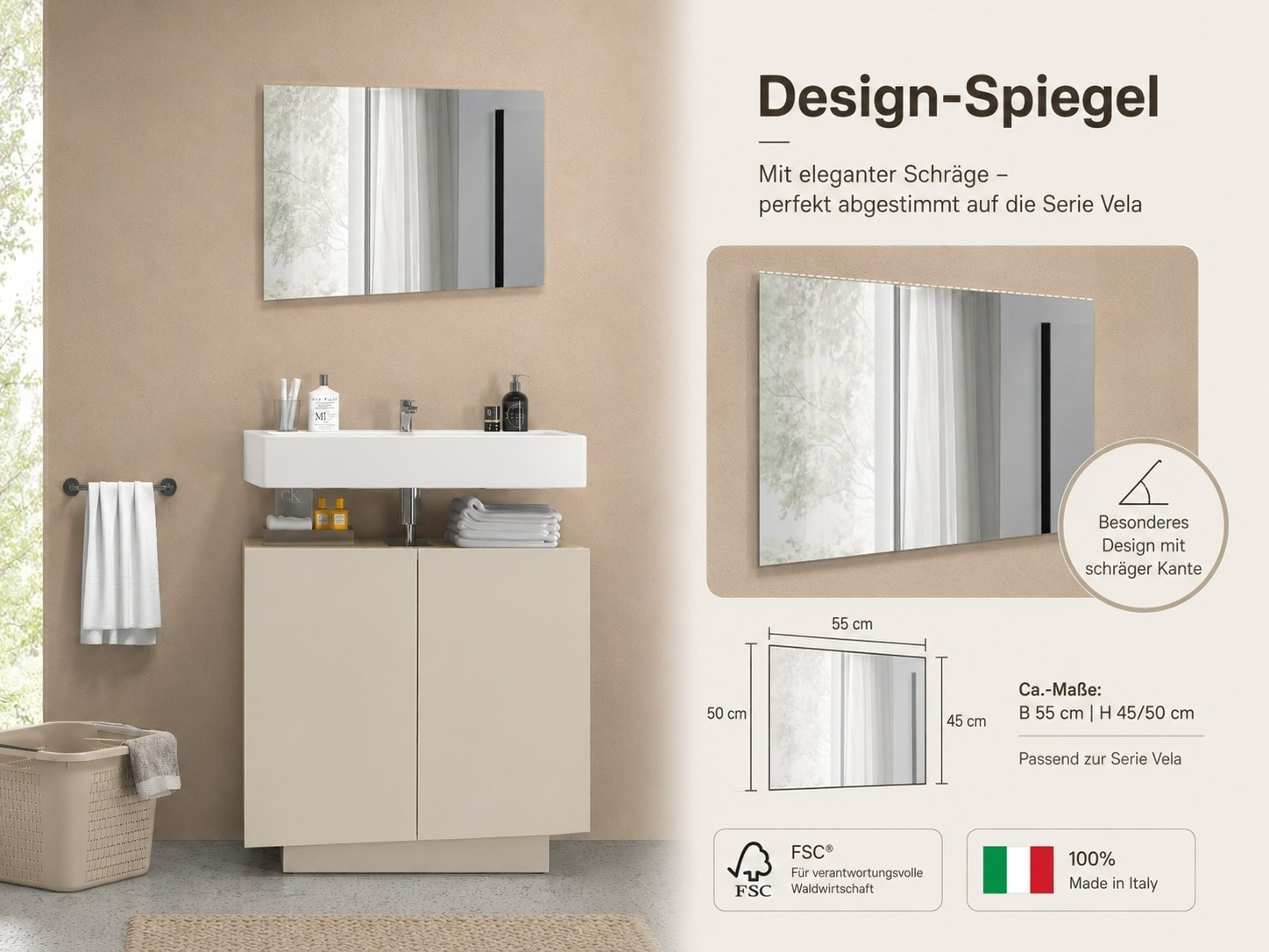 welltime Badspiegel »Vela, Spiegel in zwei Breiten 55 und 75 cm« Breite 55 cm-Passend zur Serie Vela