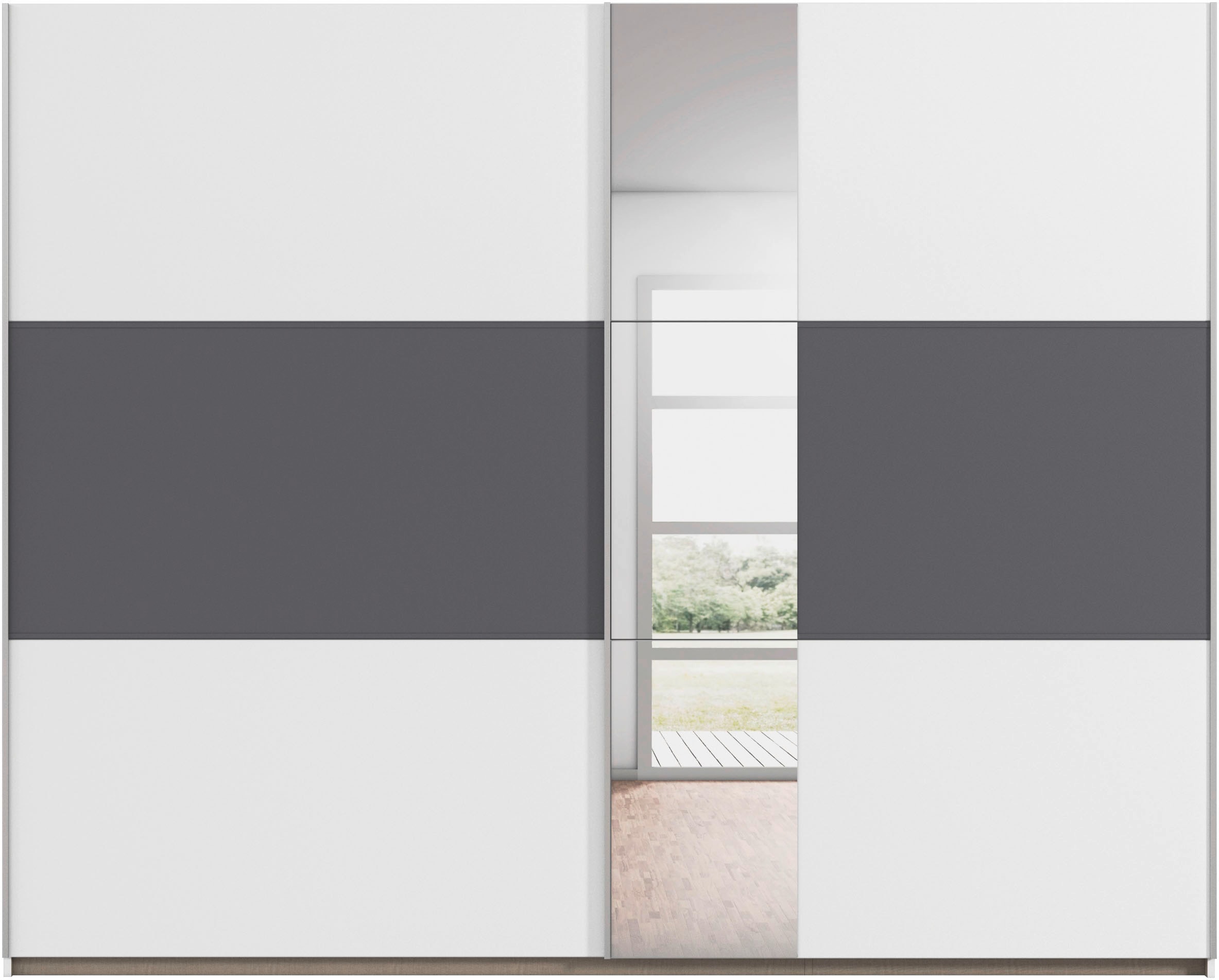 rauch Schwebetürenschrank »Kleiderschrank Schrank Garderobe TOPSELLER ASTANA OTTO´s CHOICE« 3 Ausstattungen BASIC/CLASSIC/PREMIUM (inkl. SOFT-CLOSE-FUNKTION),  mit 3 Spiegelelementen, Metallgriffleisten alufarbig MADE IN GERMANY